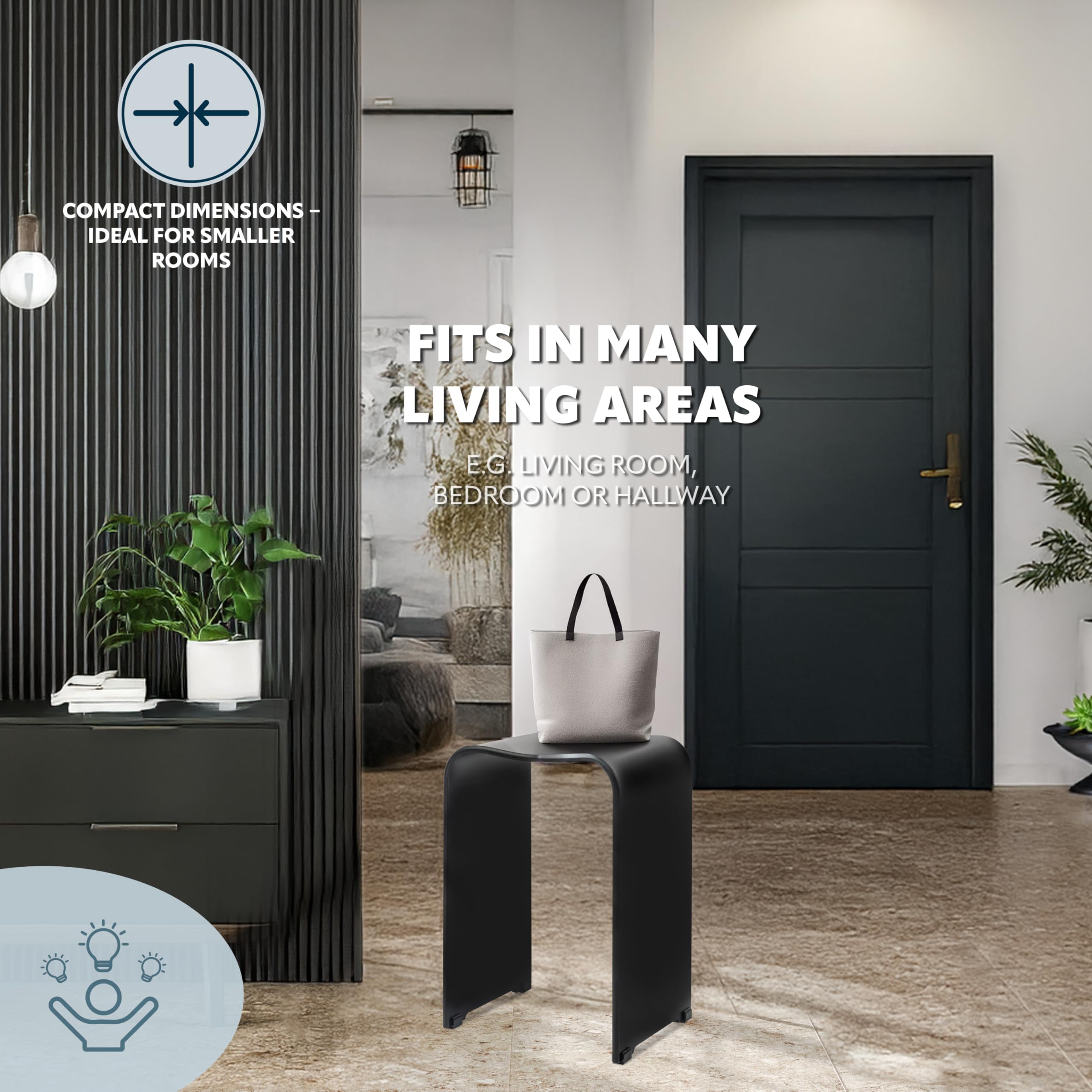bremermann Taburete de baño de acrílico, Aprox. 33 x 27,5 x 48 cm (Ancho x Profundidad x Alto), con Mango Hueco, Forma ergonómica, soporta hasta 130 kg (Negro/Mate)