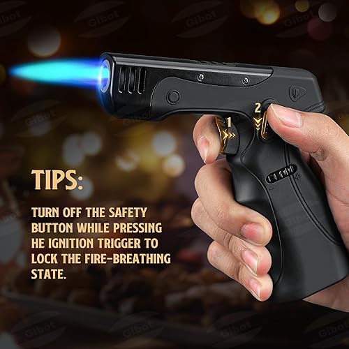 Miniatura 5 de GIBOT Pistola de encendedor de butano, soplete de cocina recargable con llama ajustable y bloqueo de seguridad, encendedor de pistola de diseño