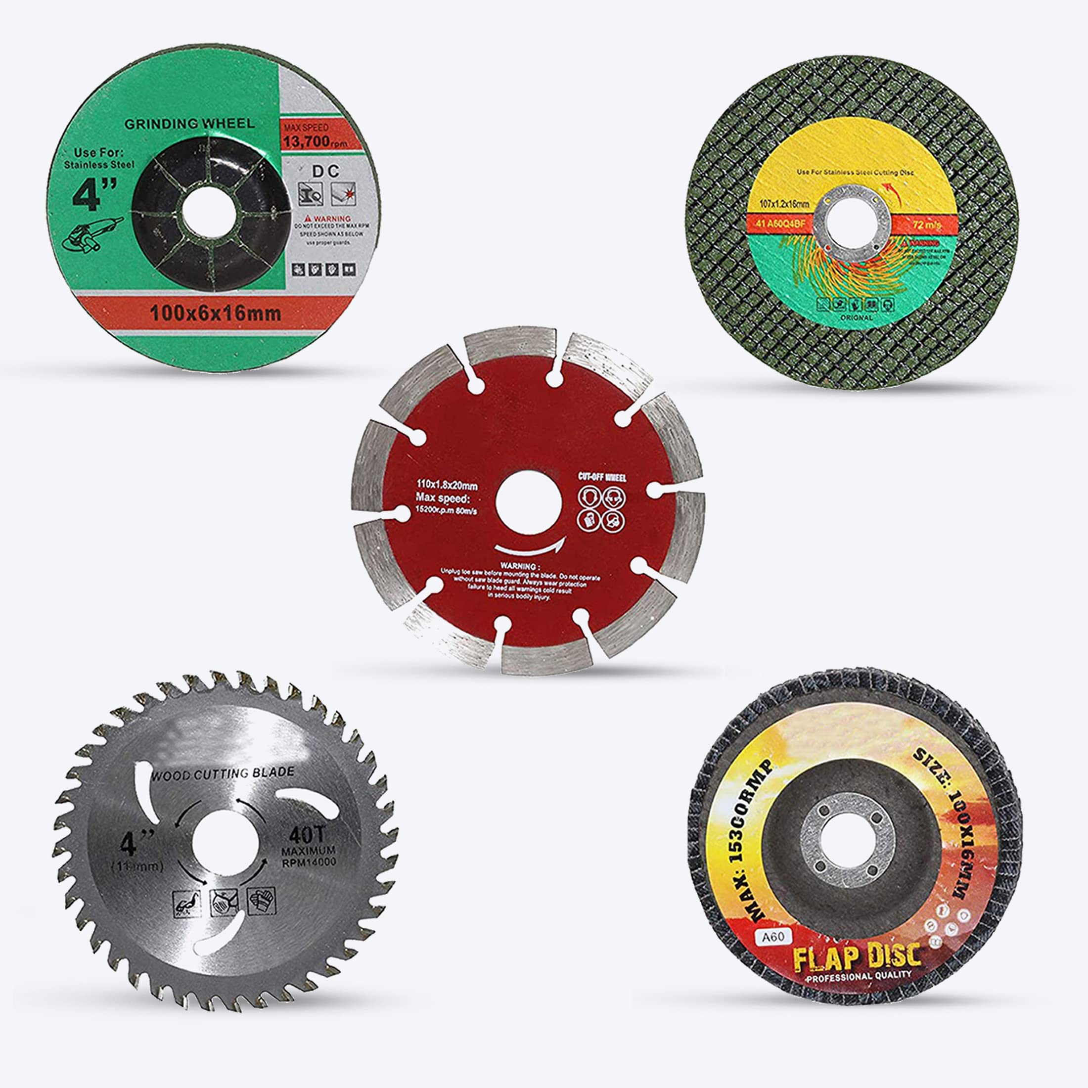 Hillgrove HGACC34M1 5Pcs(1Pcs Each) Metal Cutting, Wood Cutting, Tile Cutting, Grinding Wheel, Flap Disk Angle Grinder Wheels (100 mm Wheel Diameter) (B09SV7QGH8) Amazon Price History, Amazon Price Tracker