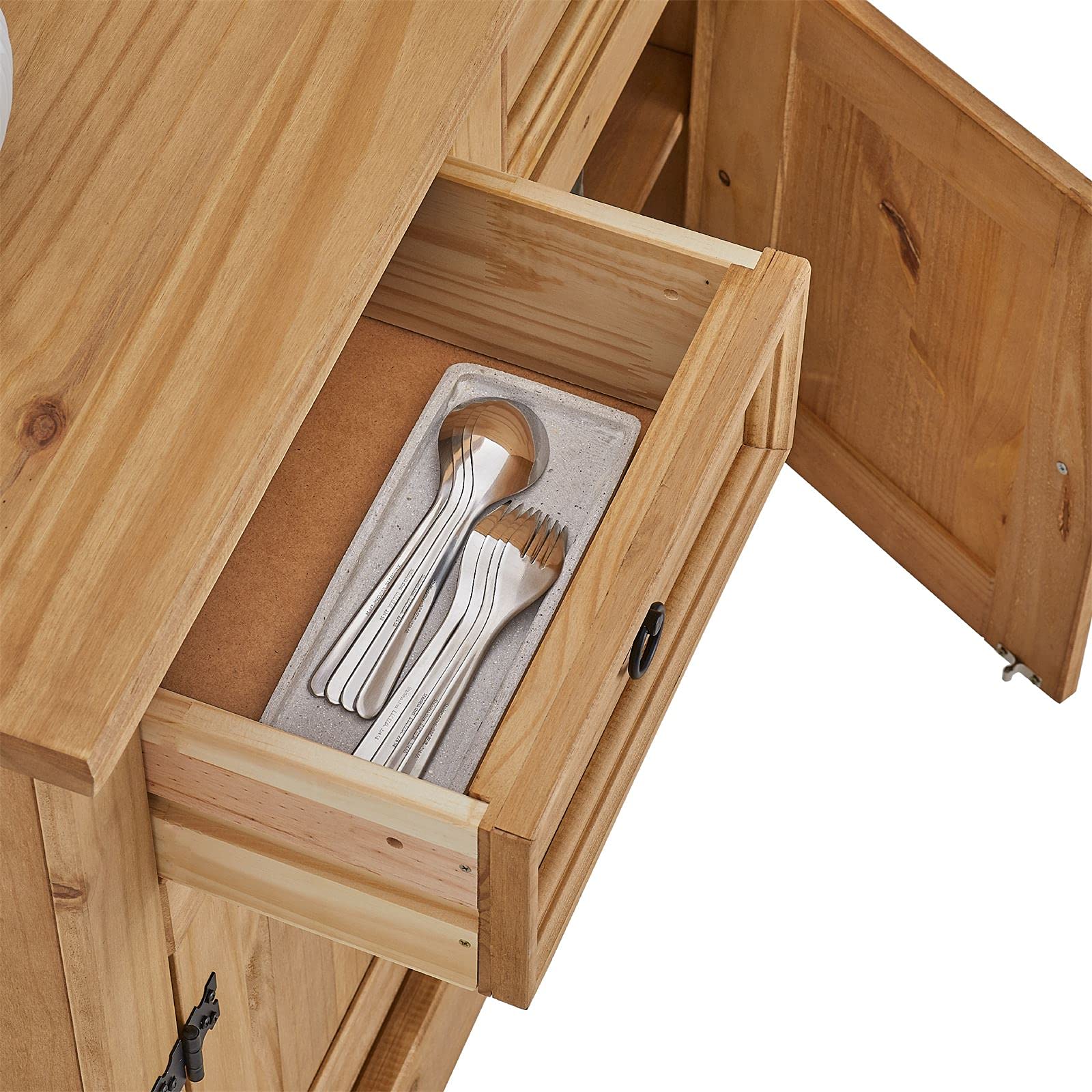 CARO-Möbel Kommode Salsa, Kommode Kiefer massiv gebeizt, mit 2 Schubladen und 2 Türen, Landhausstil, Landhaus, Buffetschrank