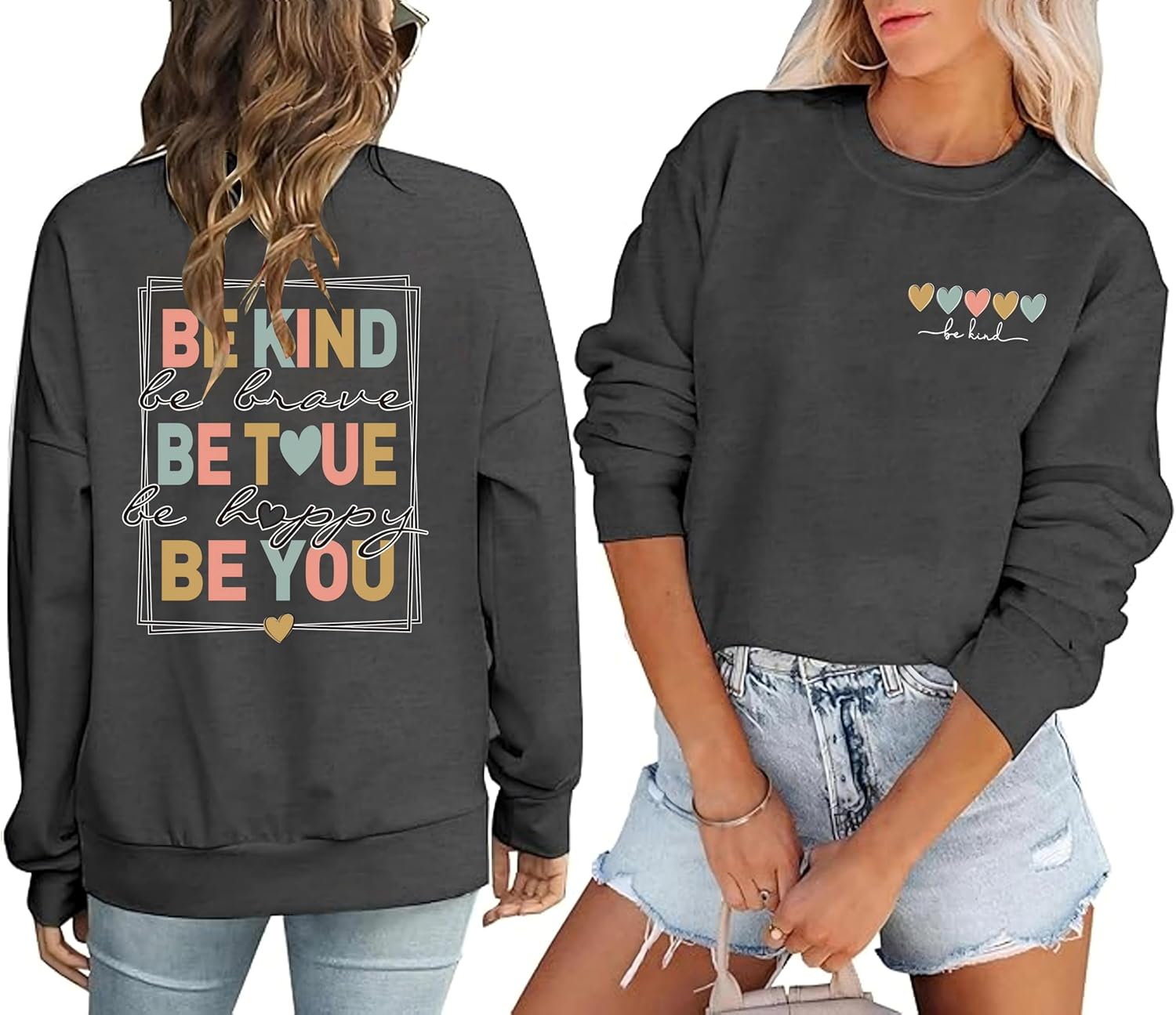 AMWIPE Be Kind Sweatshirt For Women Teacher Positive Message Fall Shirt Mental Health Graphic Tops