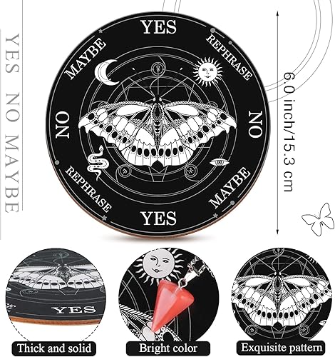 Miniatura 2 de Maitys Tablero de péndulo de mariposa para radiestesia, adivinación, radiestesia, tablero de mensajes metafísicos de cristal, brujería con péndulo