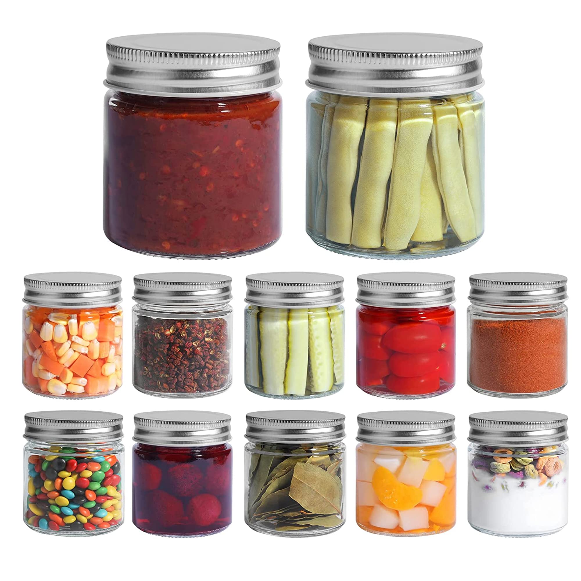 Sulfar Mason Jars with Airtight Metal Regular Lids(8oz/250ml), Sealed Clear Glass Canning Jars with Wide Mouth for Spices, Honey, Jam, Jelly, Ideal for Wedding Favors, Baby Shower Favors, Set of 12