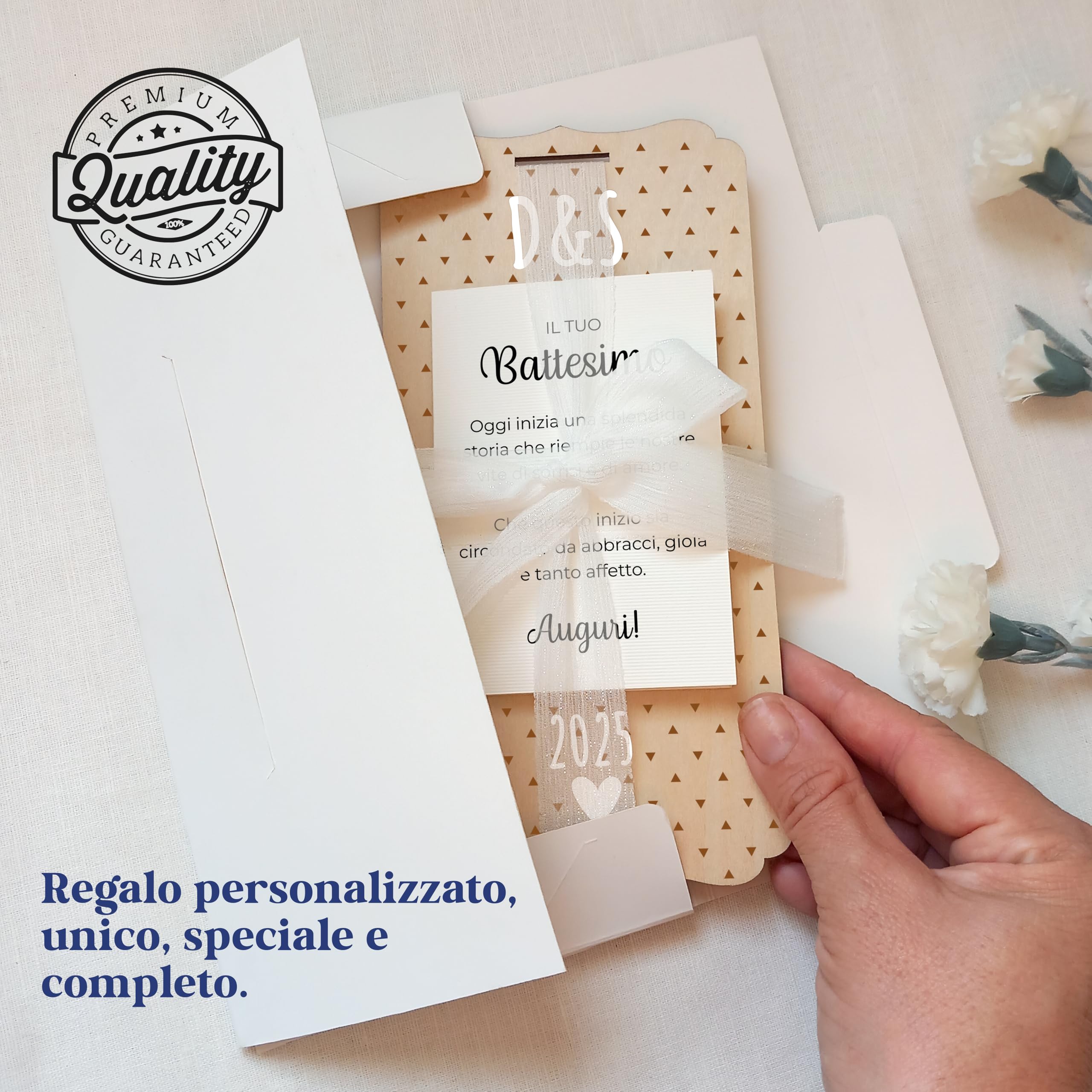 Battesimo carta personalizzata in legno nagu® regalo bambino fiocco busta supporto lettere foto