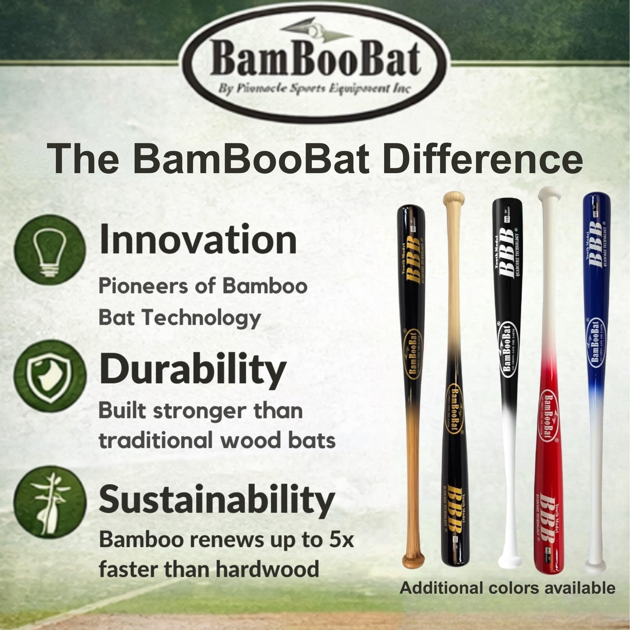 Batte Baseball Bambou BamBooBat 29 Pouces – 24 Oz – Petite Ligue Approuvée