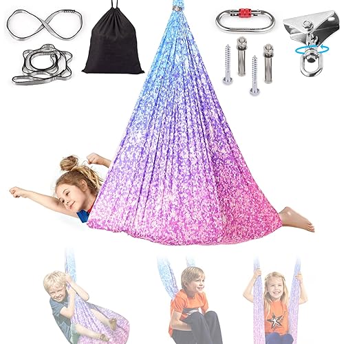 Sensory Swing for Kids Indoor - Outdoor Double-Layer Hammock Swing Special Needs Sensory Joy Therapy Cuddle Chair with 360° Swivel Hanger Kit Adjustable Swing for Aspergers Autism ADHD Adults