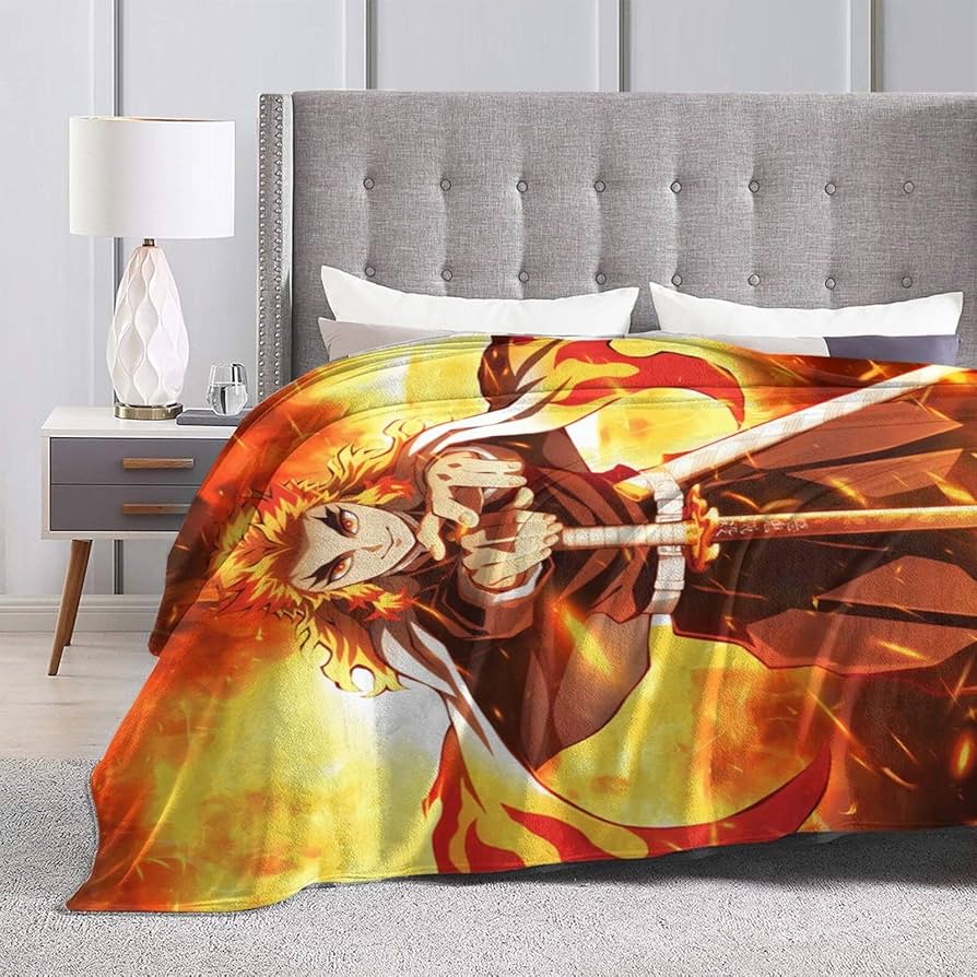 鬼滅の刃　フランネル毛布 煉獄杏寿郎柄 Amazon｜毛布 ブランケット 鬼滅の刃 煉獄杏寿郎 ひざ掛け