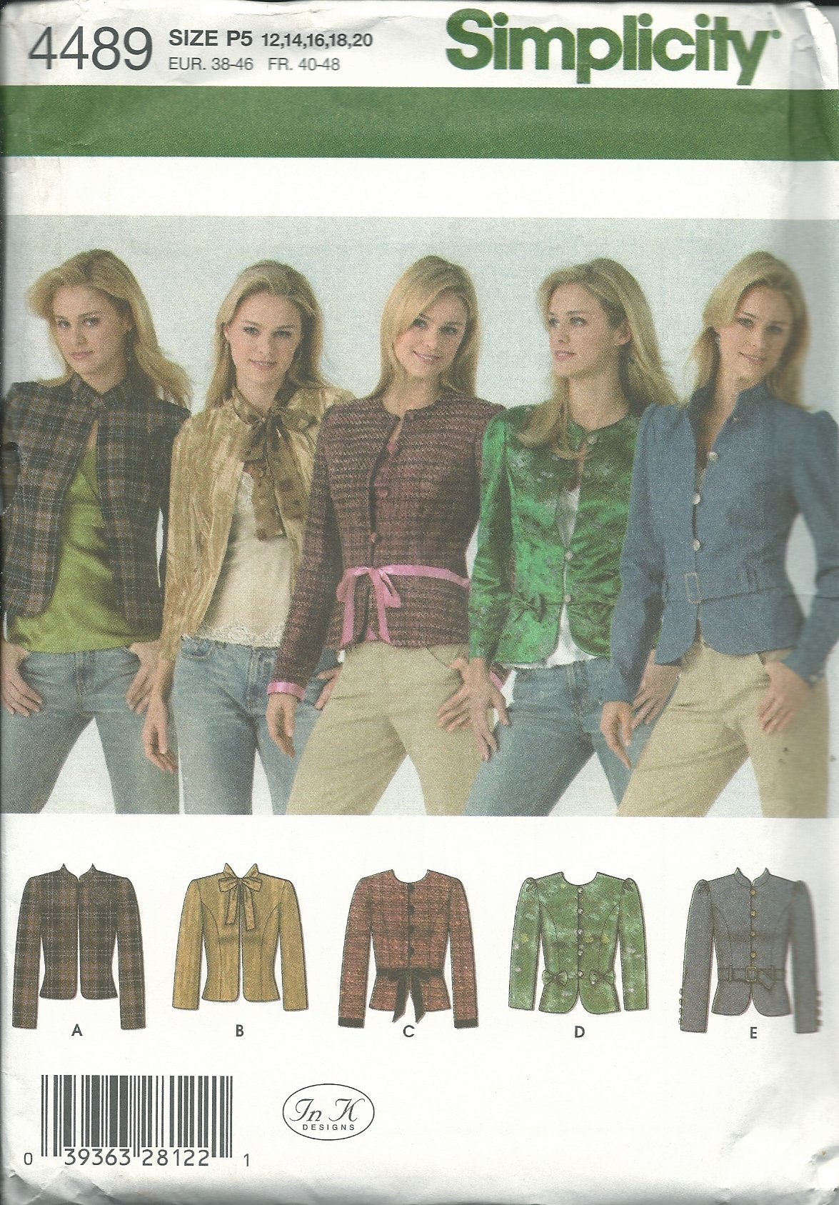 Patron de couture Simplicity 4489P pour veste femme tailles 40 à 48