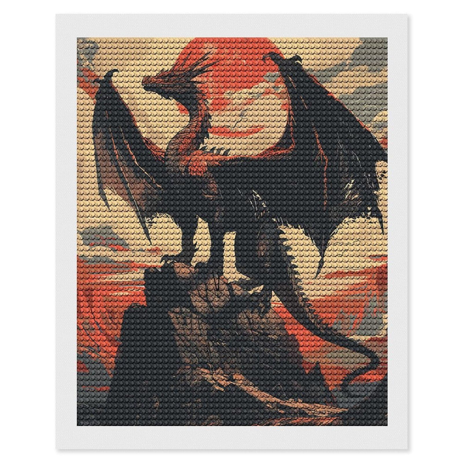 Junmoney Fantasy Retro Dragon Beast Diamond Painting Set 16"x20", Sparkling Round Gems, Decorate Your Room, Fun Craft Experience, Modern Decor