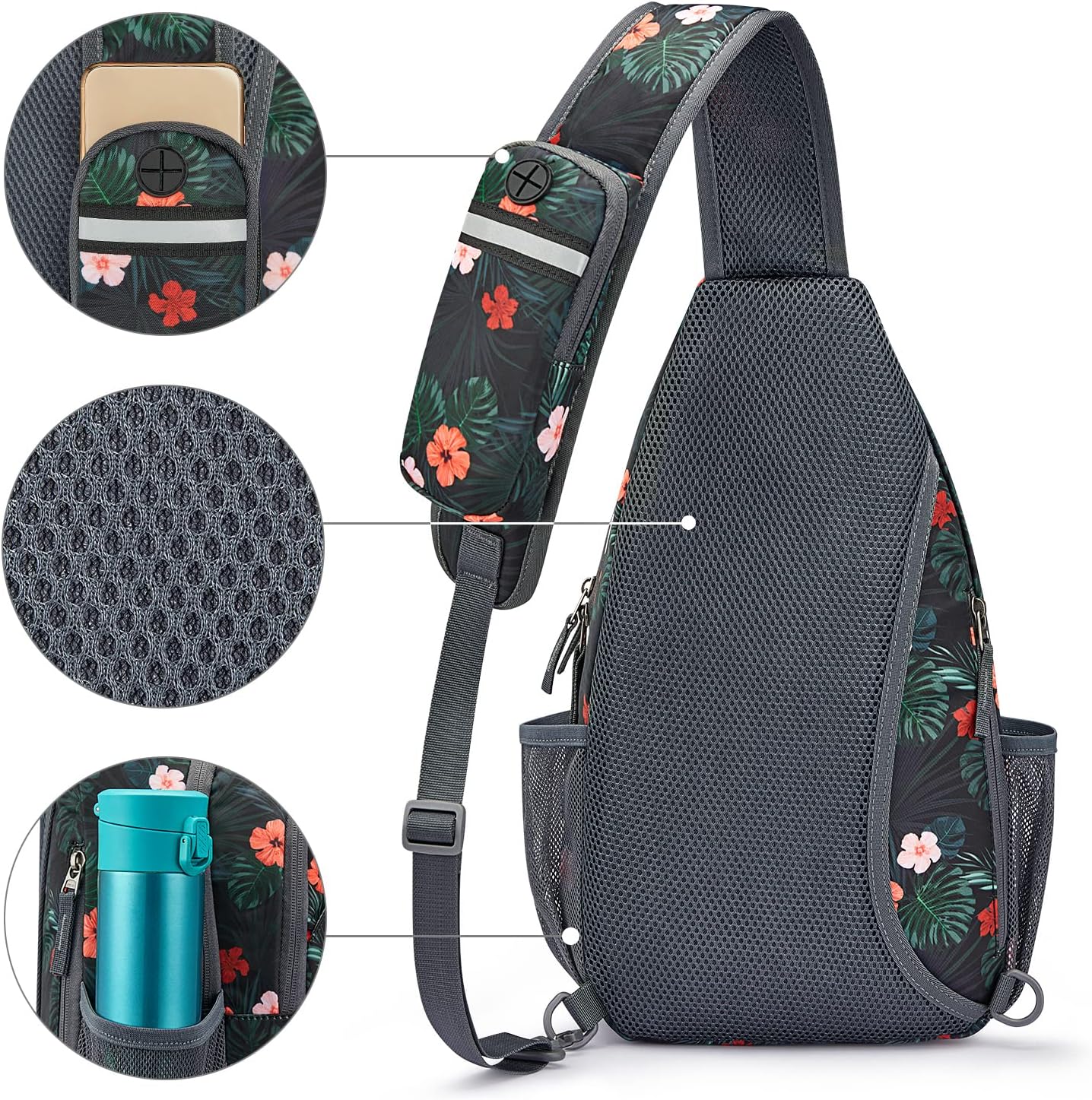 G4Free Sling Bag RFID Blocking Sling Backpack Crossbody Chest Bag Daypack for Hiking Travel(Black Base Floral) - Image 5