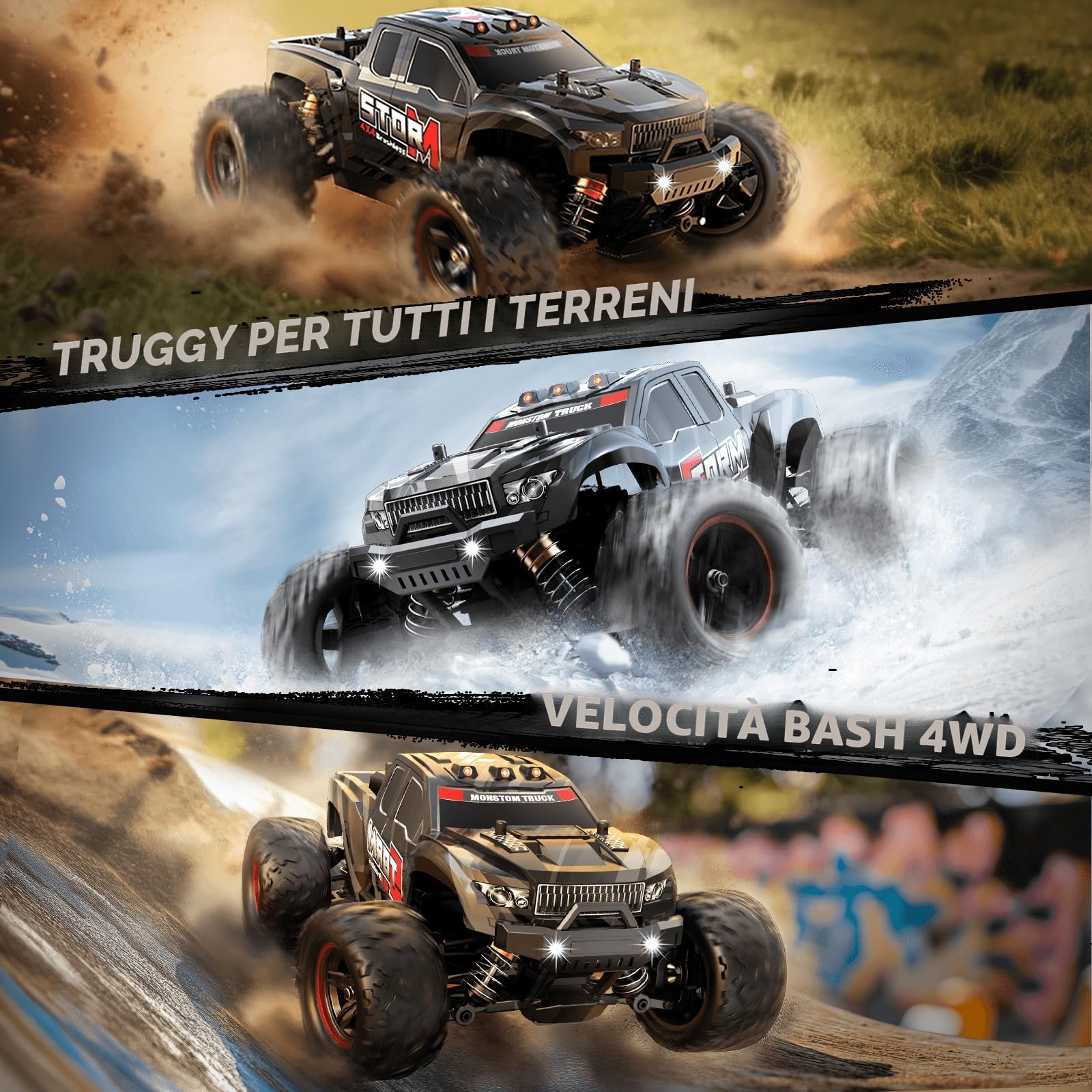 Macchina Telecomandata 4x4 Brushless 1:18, Macchina Radiocomandata Professionale RC Car 52 km/h con Trasmissione in Metallo, 2 Batterie 1500mAh e Kit Parti di Ricambio, Auto Radiocomandata