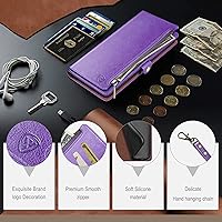 Vista 26 de XcaseBar Funda tipo cartera para Samsung Galaxy S21 con cremallera y tarjetero de crédito [bloqueo RFID], funda de piel sintética con tapa