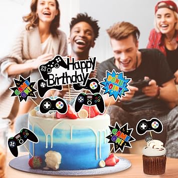 12 Pcs Video Game Cake Toppers Controller Game On Happy Birthday Cake Toppers Cake Decorations for Game Theme Birthday Baby Shower Party Supplies