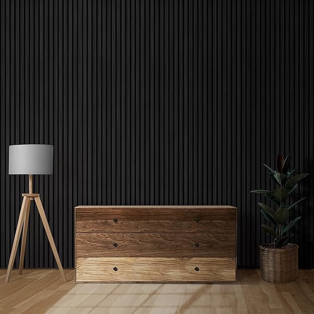 Slat Wood Wall Panels - Decorative & Sound Absorbing Contemporary Acoustic Slatted Wall & Ceiling Panelling (Black Oak Sample 12CM)