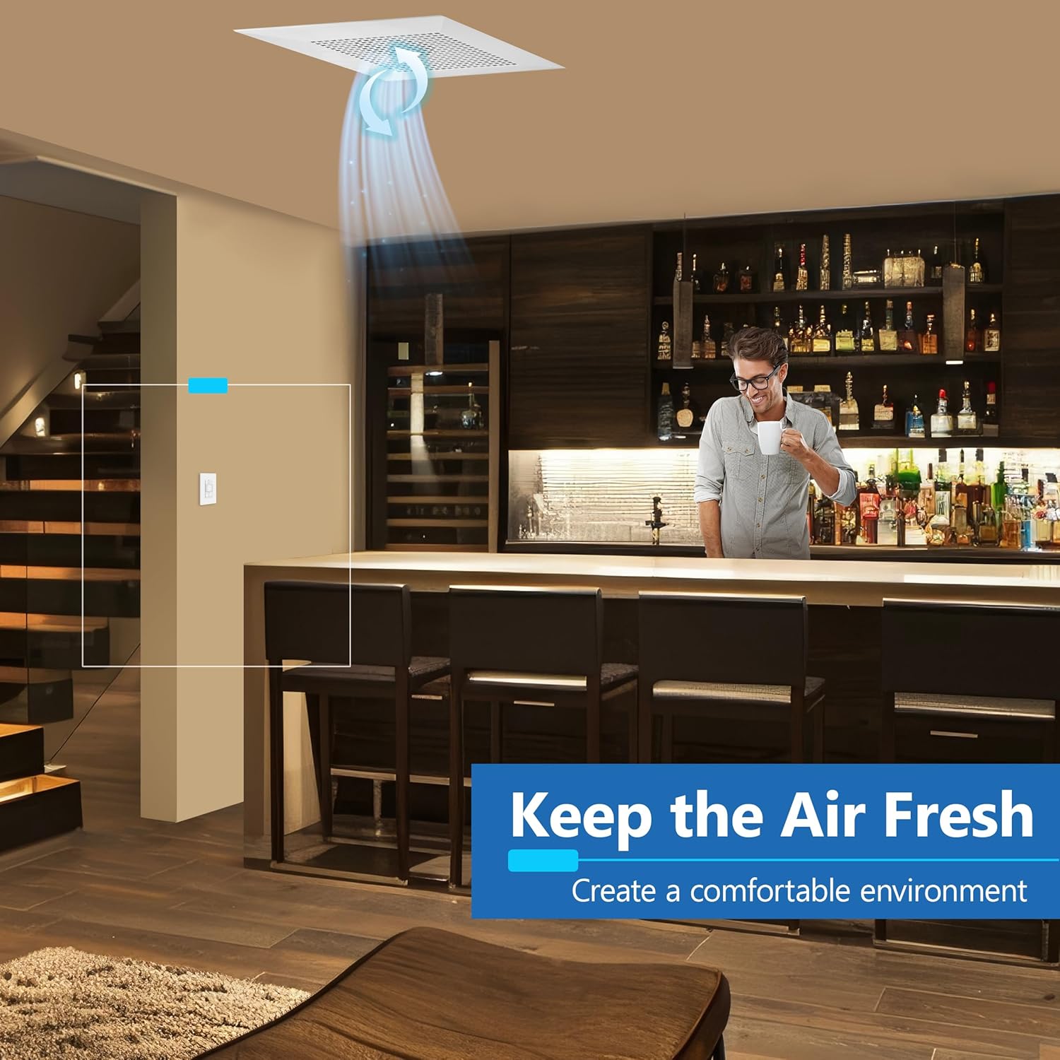 LIDER Fresh Air Circulator Timer and Motion Sensor Light Switch, PIR Sensor, Occupancy/Vacancy, No Neutral Required, ¼ HP, 1-Pole, UL Listed, White, Wall Plate Included