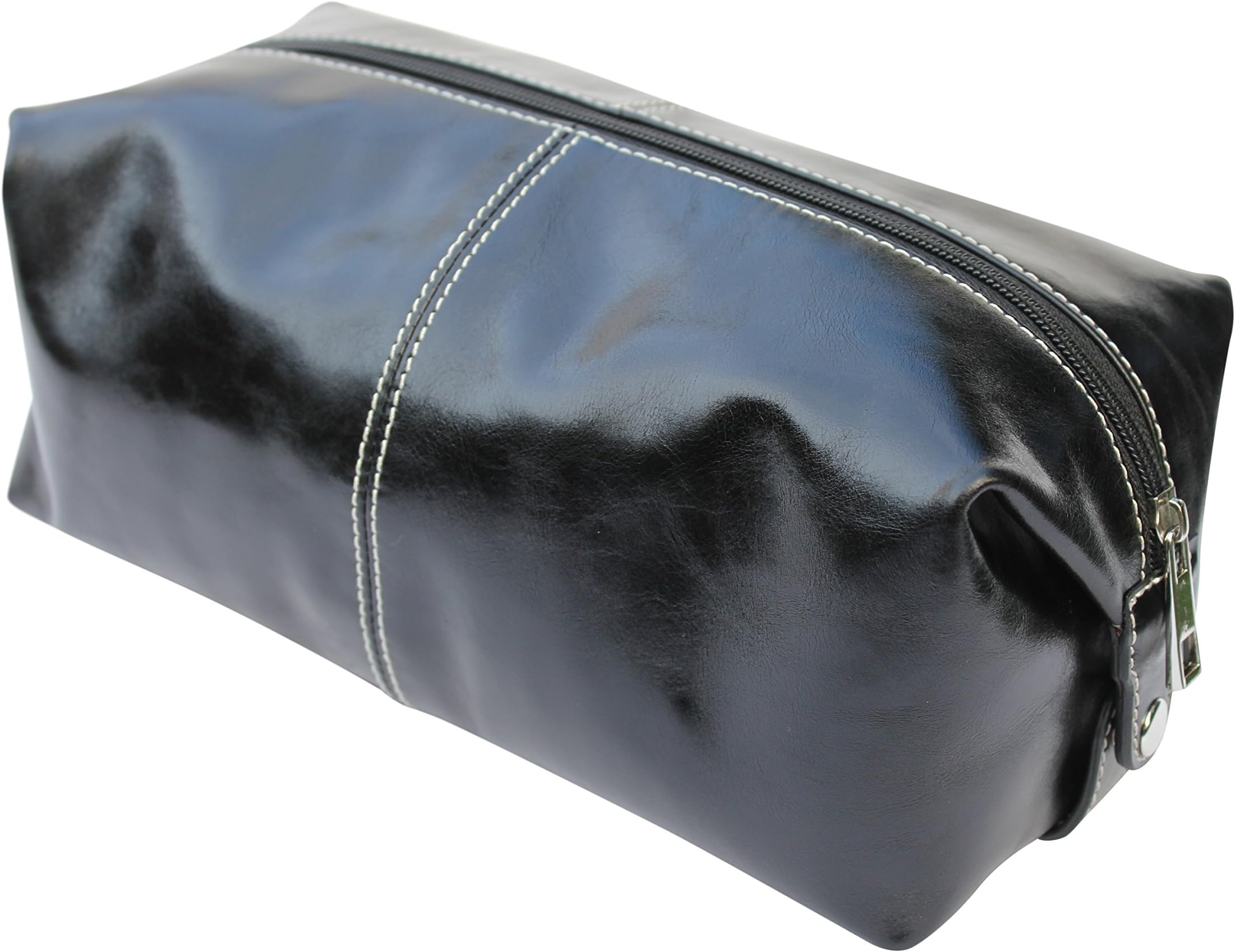 End-of-the-Line Deep Discount! Kangaloon Toiletry Bag - Leather, Wide Zip Opening, Generous Size, Black