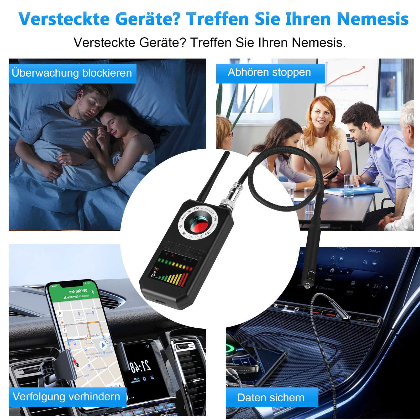 GPS Tracker Detektor, Wanzen Detektor - Wanzenfinder Versteckte Kamera Finder RF Signal Bug Detector Anti Spy Anti-Aufnahme Detektoren für Abhörgeräte Funkkameras für Hotel Heim Büro Reisen