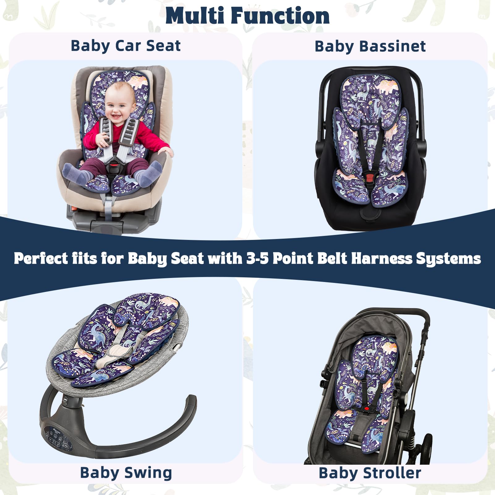 Pea Pod - Asiento de coche para bebé 2 en 1, soporte para la cabeza y el cuerpo para recién nacido, reversible, 3 capas, cálido, para asiento de coche prematuro, cojín para cochecito, reposacabezas