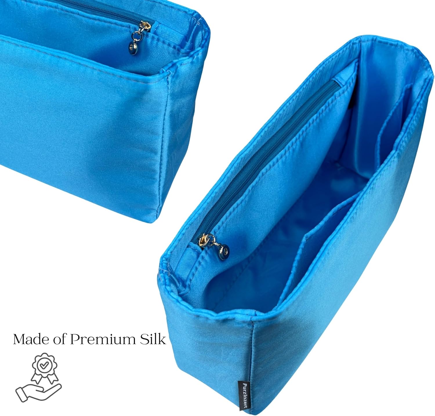 Premium Satin Silk Insert for Fendi Mamma Baguette (Graphite, Small), Lightweight Organizer, Zipper Pocket Custom Fit Handbag Purse Liner