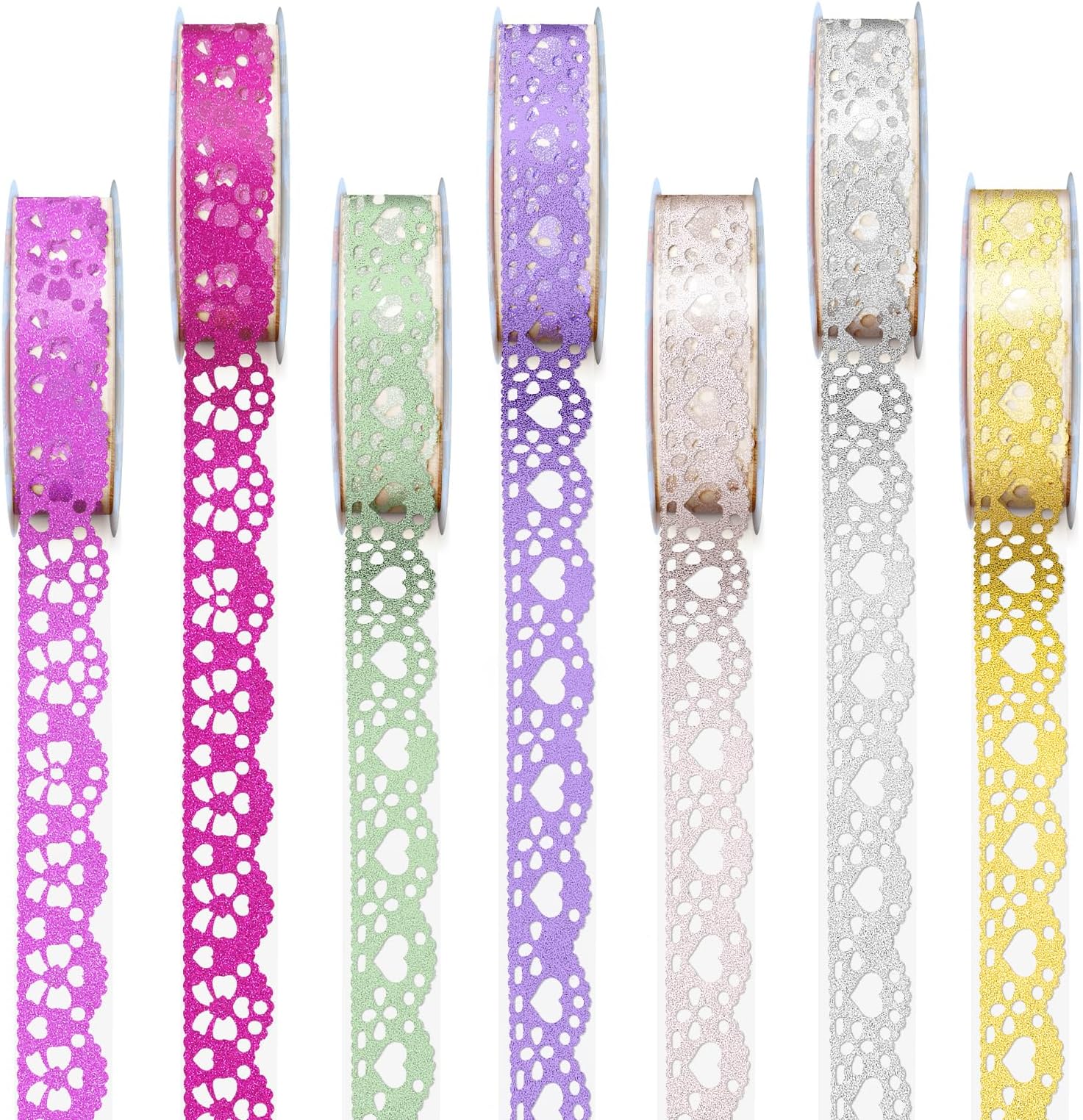 moinkerin 7 Rolls Washi Tape Decorative Selfadhesive Lace Tape for DIY Arts and Crafts Scrapbooking Card Making Decoration,1.8 * 100 cm