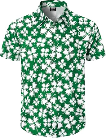 LINOCOUTON Mens St Patricks Day Shamrock Printed Button Down Shirt