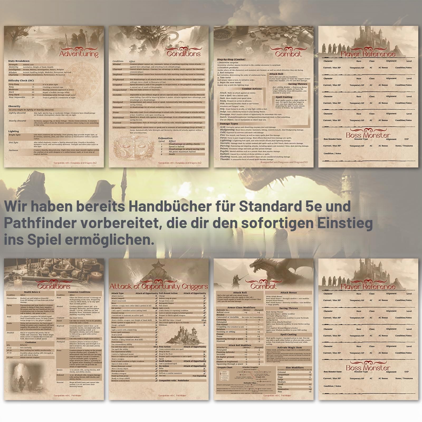 DND DM Screen 5e, Dungeon Master Screen für Dungeons & Dragons Geschenke, 4 geprägte Paneele, Gesamtbreite 94 cm