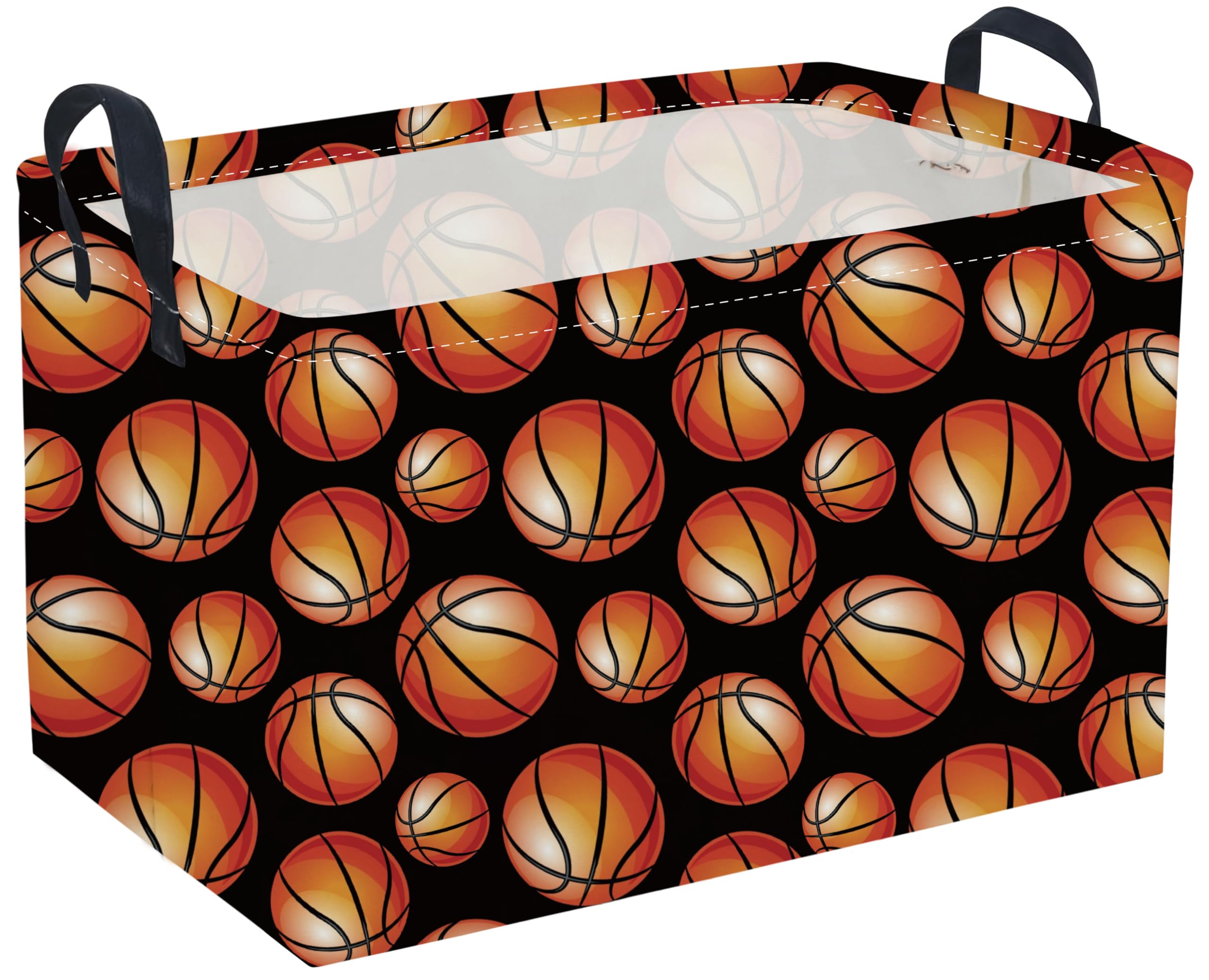Rectangular Basketball Basket,Easter Basket.Cute Baskets for Room Decor, Kids Baskets with Handles.Books Bins,Gifts Box. (Balck basketball)