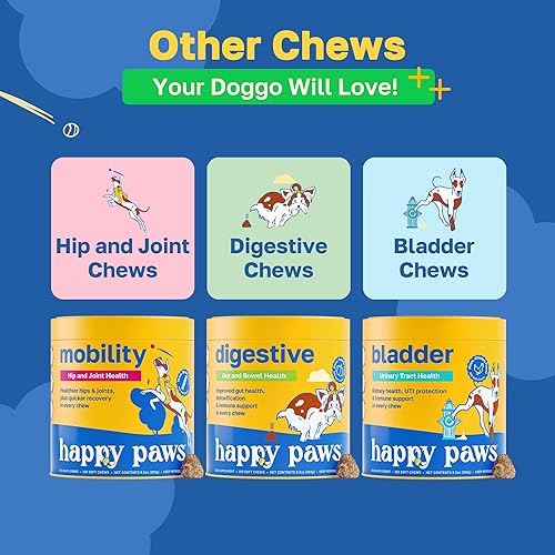 Miniatura 6 de Happy Paws Apoyo probiótico para la salud intestinal para perros, masticables suaves con probióticos, semillas de calabaza, batata, hinojo, aceite