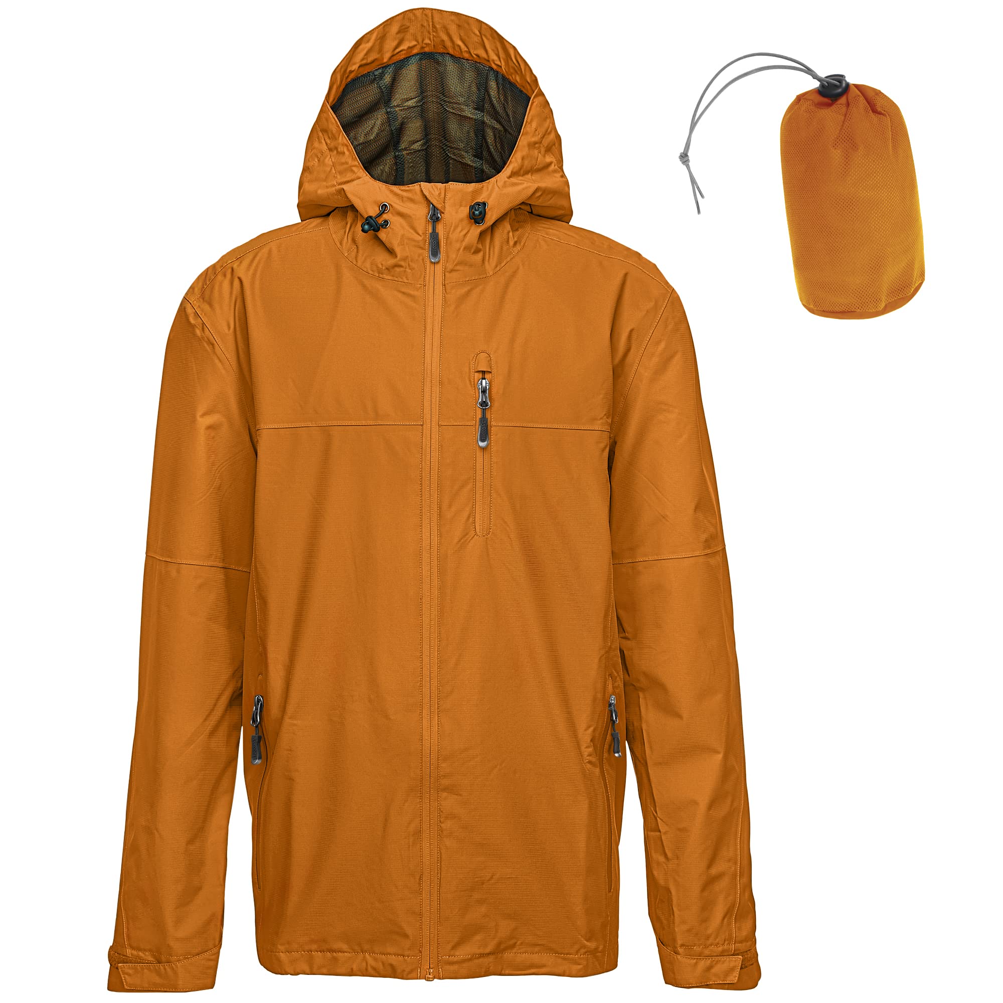 33,000ft Regenjacke Herren Wasserdicht Outdoorjacke Leichte Freizeitjacke Packbare Windjacke Fahrrad Regenmantel mit Kapuze Kürbisgelb 4XL