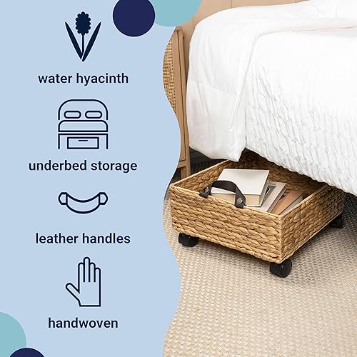 Miniatura 3 de happimess BSK2014A Adaline - Contenedor rectangular de 18.11 pulgadas para debajo de la cama, tejido a mano, con ruedas y asas, para almacenamiento