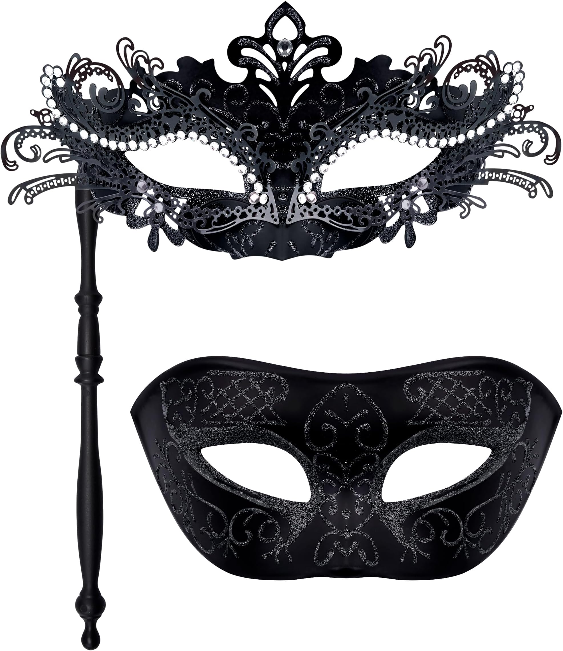 Couple Masquerade Masks with Holding Stick Venetian Party Mask Halloween Costume Carnival Mask for Couples Women and Men