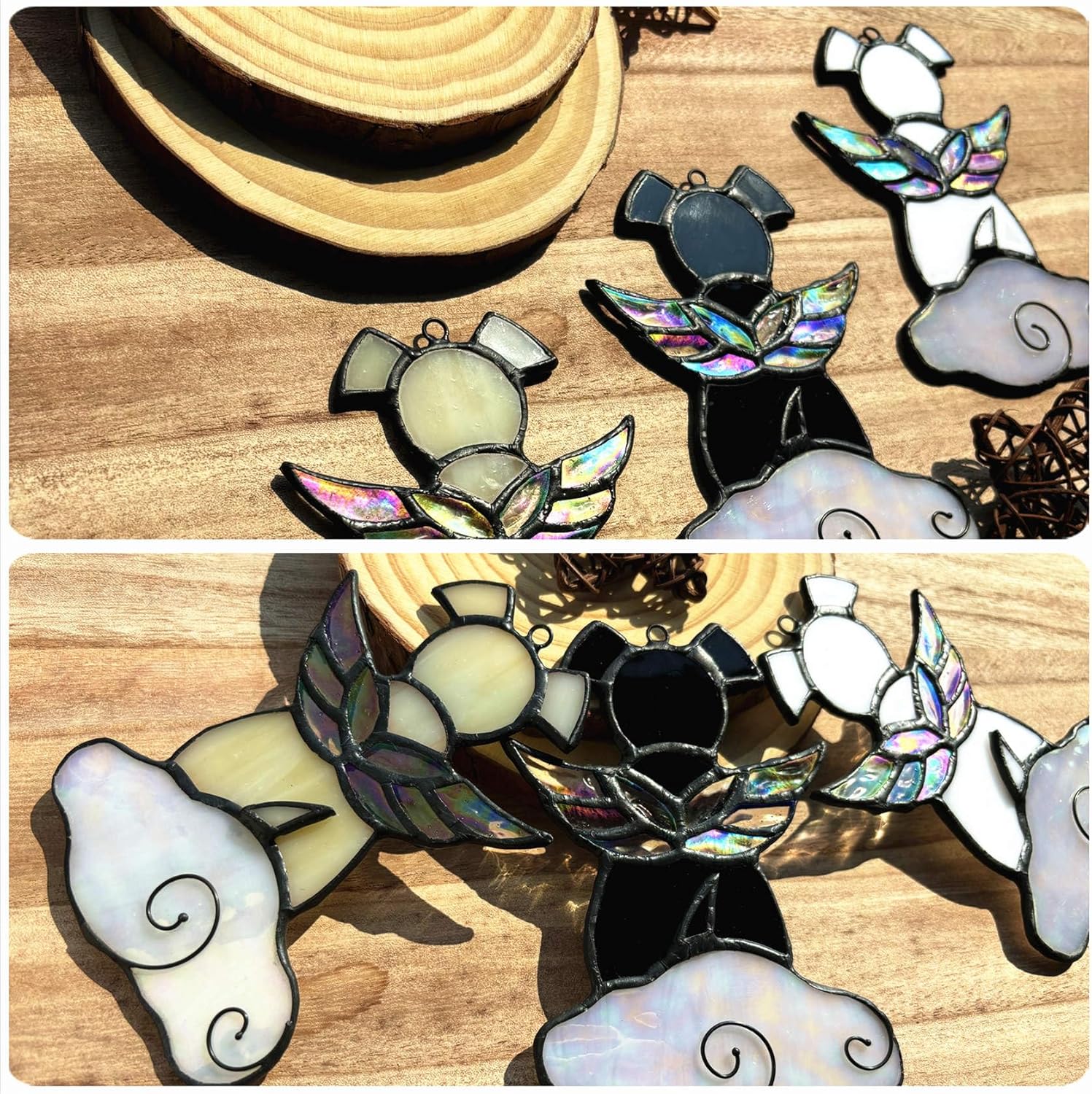 Stained Glass Angel Wings Dog Memorial Gifts for Loss of Dog Sympathy Bereavement Gift Suncatcher, Rainbow Bridge Pet Passing Away Remembrance in Memory, Yellow - Image 2