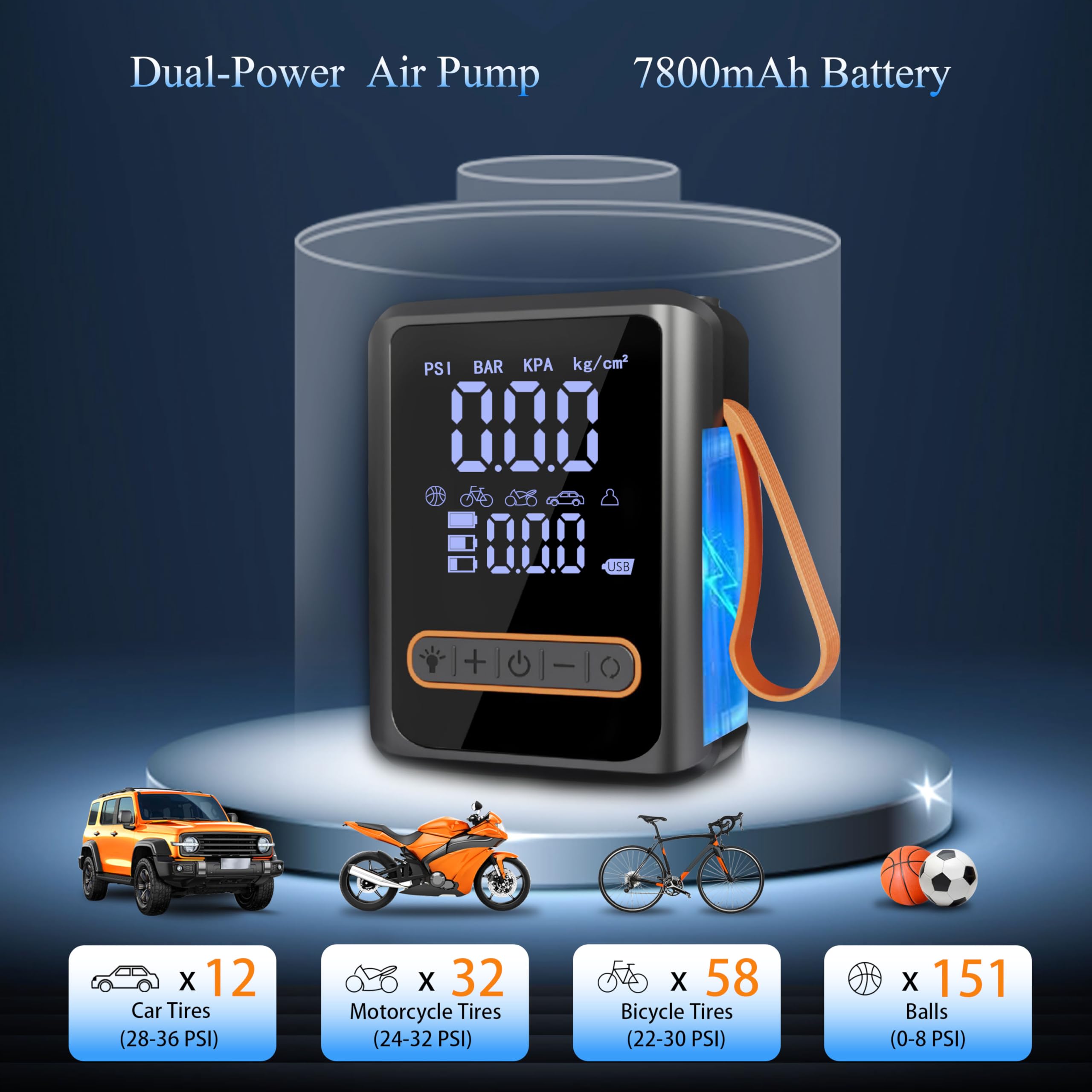 Compresor de aire portátil inflador de neumáticos, bomba de aire digital inalámbrica de 150 PSI con luz LED y medidor de presión para neumáticos de coche, motocicleta, bicicleta