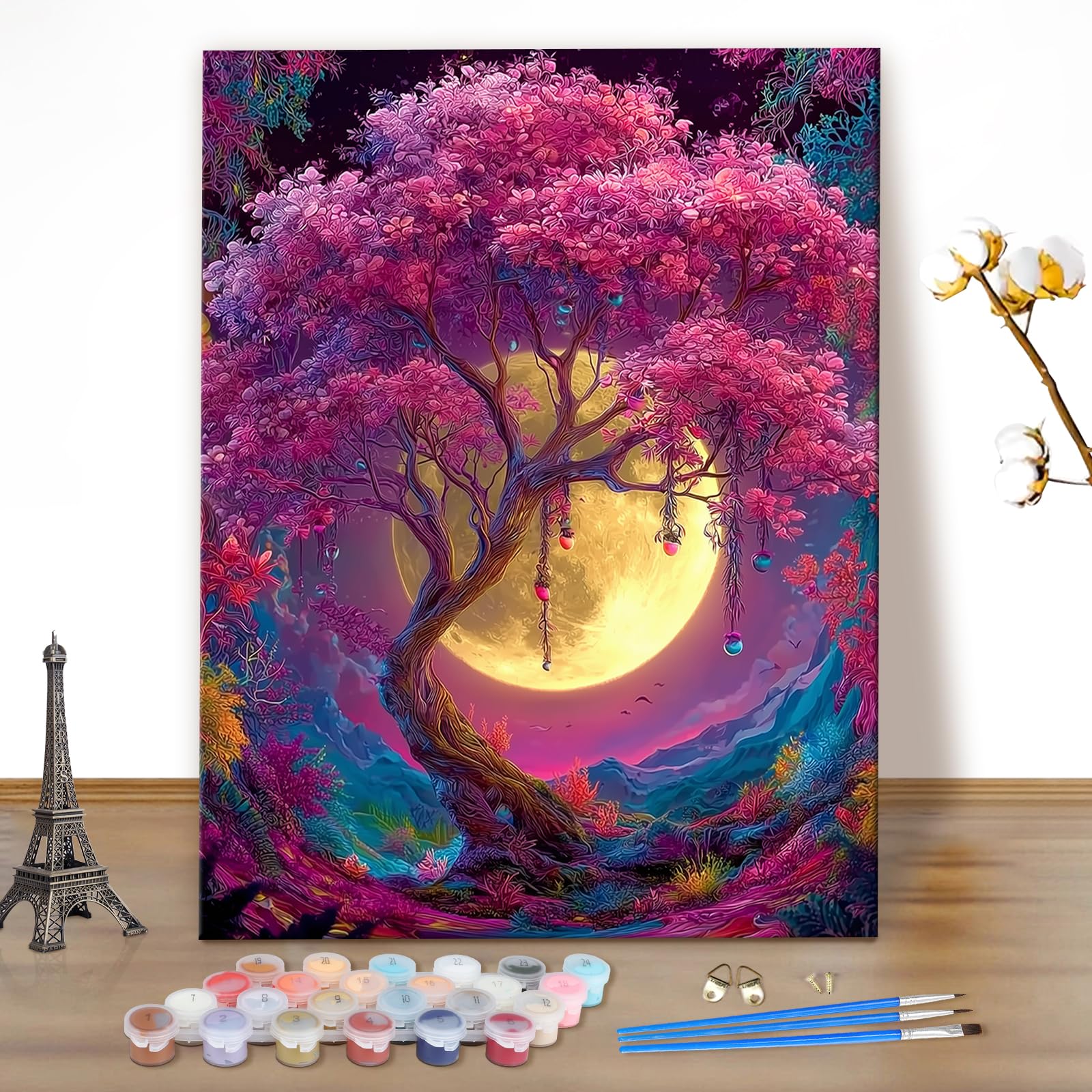 MEIYUDA Paint by Numbers for Adult Moon Tree of Life, DIY Canvas Oil Painting Kit for Beginner, Paint by Numbers Drawing Paintwork for Home Wall Decor 40x50cm(Without Frame)