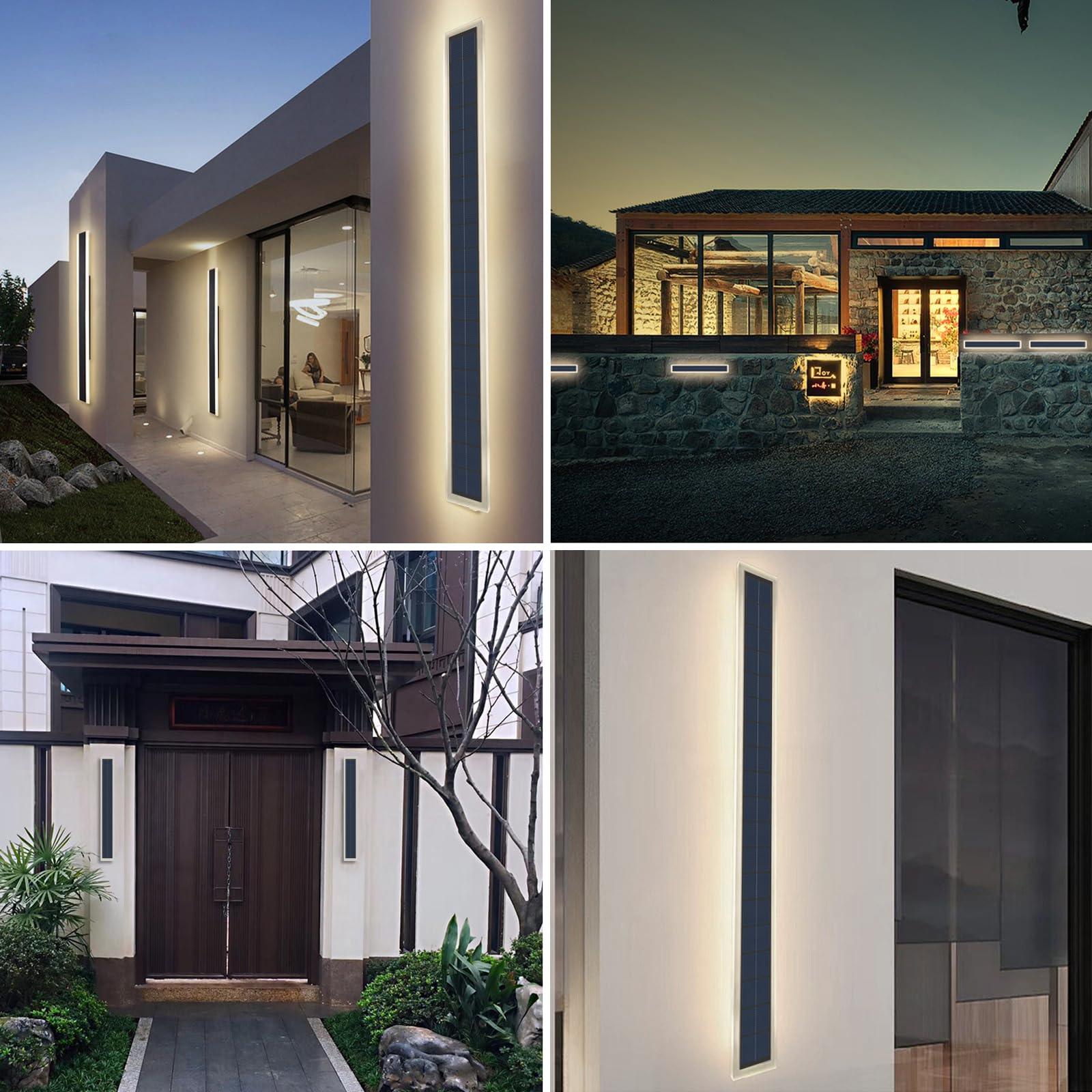 Lange Wandleuchte Aussen Solarbetriebene LED Wandlampe Kabellos, 10W Solar Außenwandleuchte IP65 Wasserdichte Schwarz Wandbeleuchtung Außen für Villa Porch Veranda, Neutralweiß 4500K