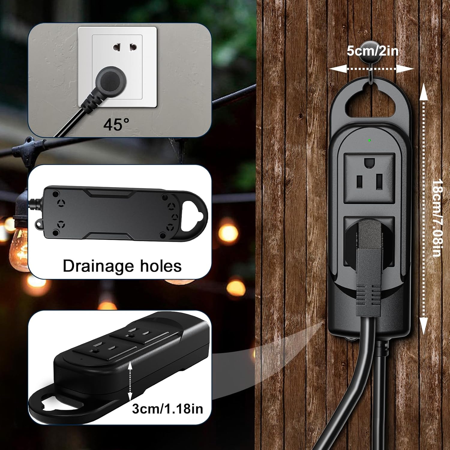Outdoor Power Strip Weatherproof 25 Ft Extension Cord Waterproof Power Strip,2 AC Outlets,IPX4 Waterproof and Electric Shock Protection for Camping, Home, Garden, Office