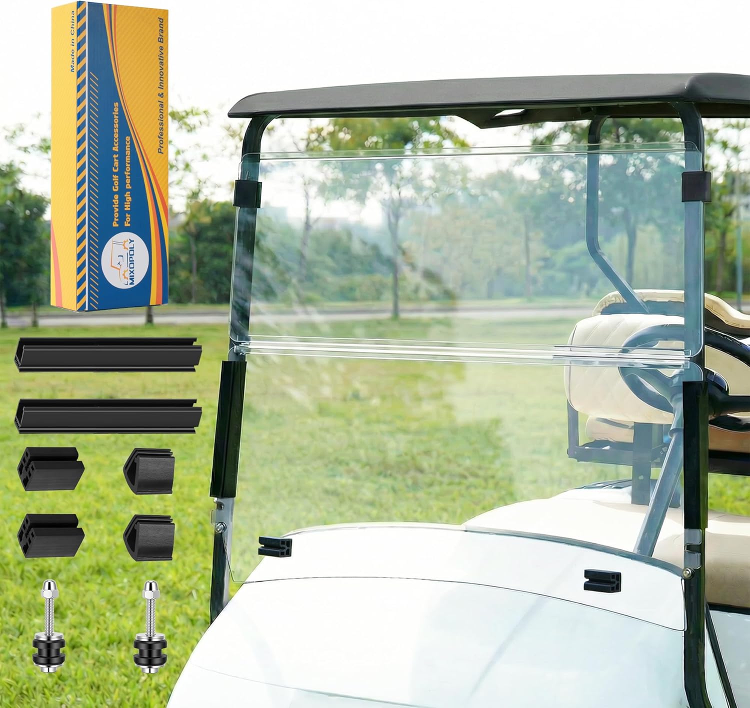 Golf Cart Windshield Foldable 3/16"(5MM) Thick Front Replacement for EZGO TXT 2014-UP