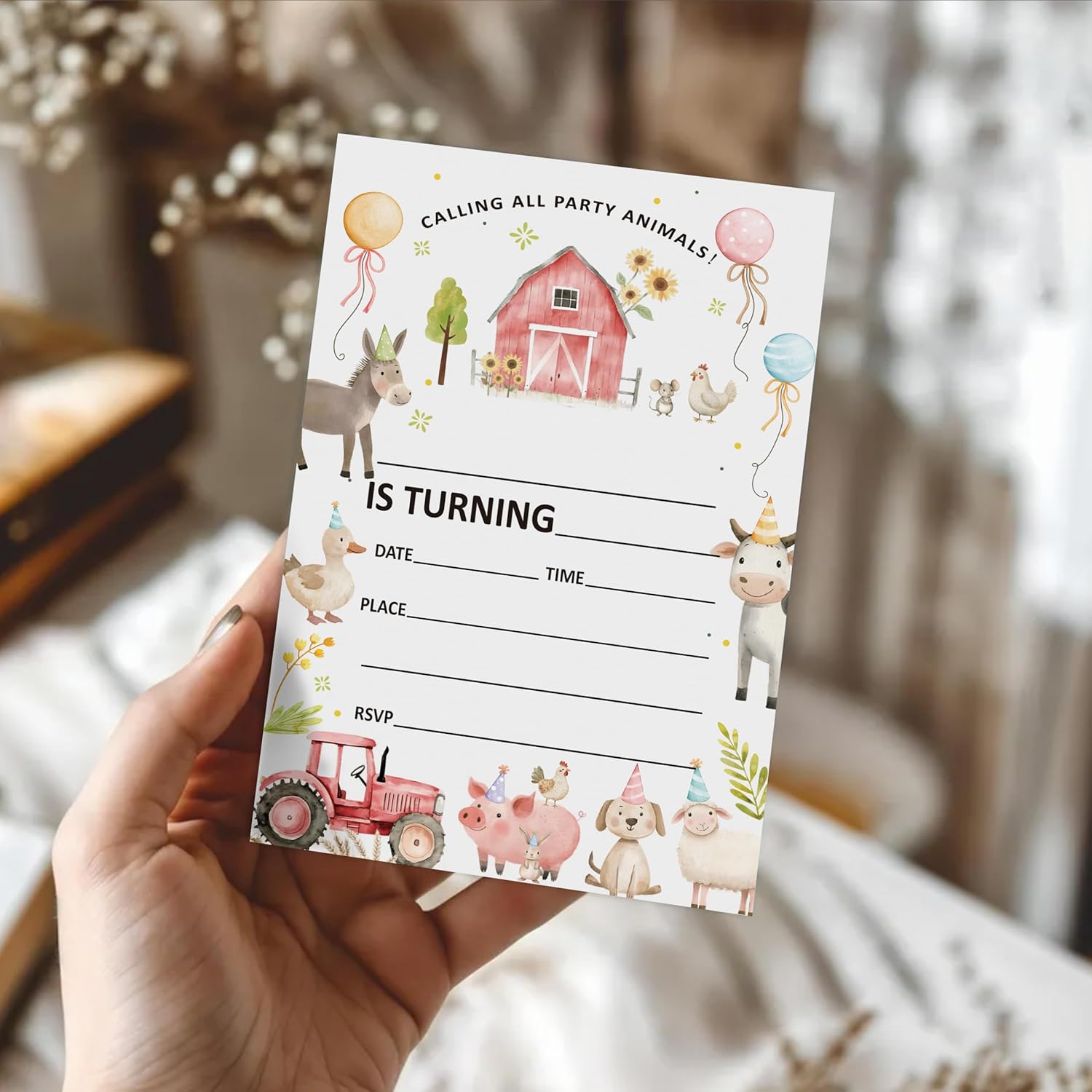 モダン 農場の動物 誕生日の招待状 男の子 女の子 キッズ 裏庭 誕生日パーティー 招待状 カード20枚 封筒付き 農家 パーティー