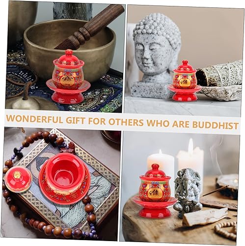Miniatura 5 de Asakkura Contenedor sagrado para tibetano de varios soportes de personajes sacrificiales con taza de color Zhaocaijinbao y tazas de agua de vino