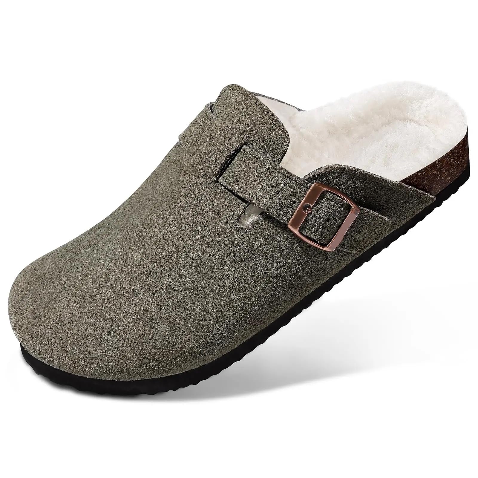 Zoccoli Foderati in Peluche da Donna Plantare in Sughero da Uomo Caldi scivoli Pelosi Pantofole da casa Pantofole Invernali in Sughero Fuzzy all'aperto