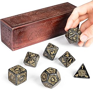 Wiz Dice Titan Dice - Polyhedral Large Dice Set for Tabletop RPG Adventure Games with a Wooden Dice Box - DND Jumbo Dice Set, Suitable for Dungeons and Dragons Dungeon Master