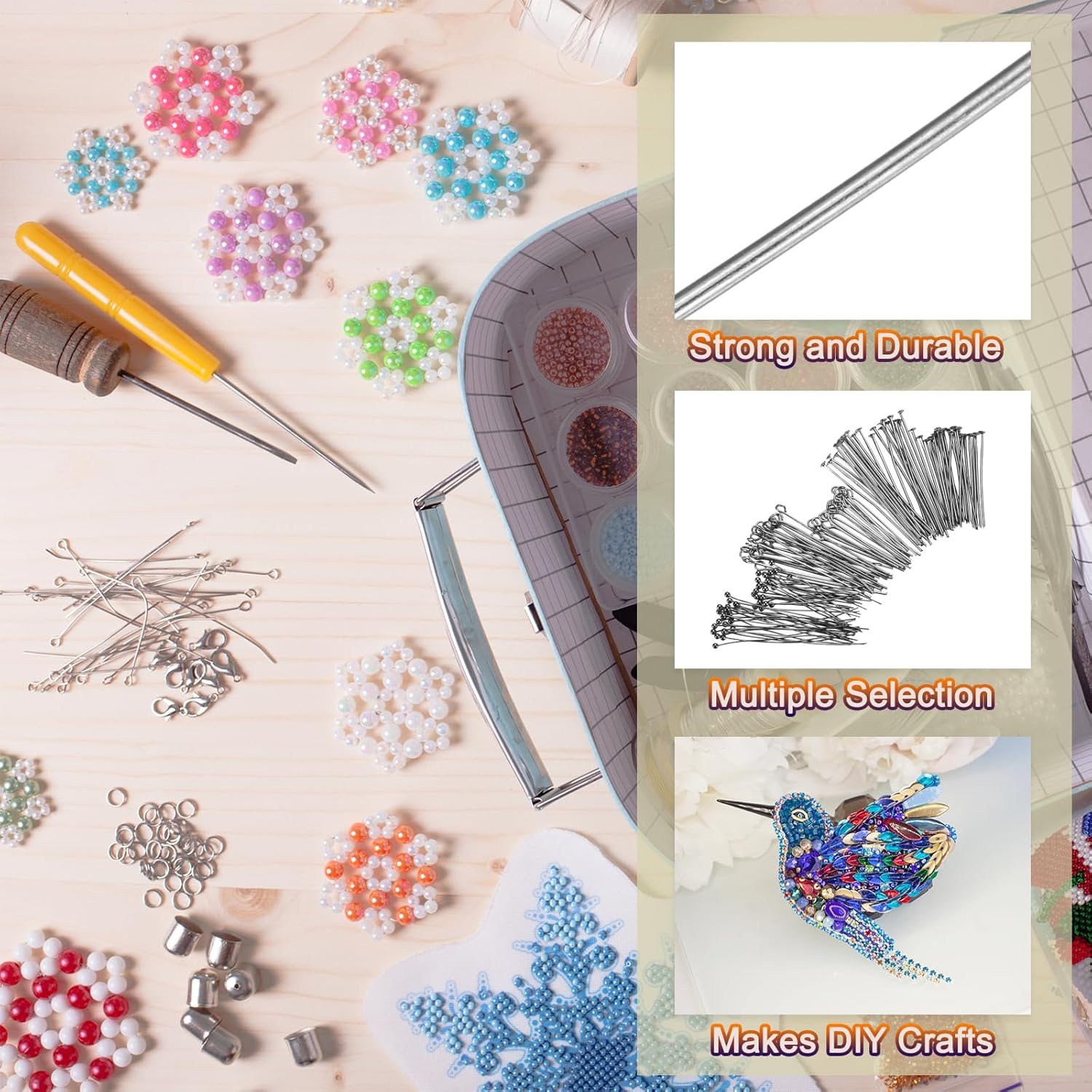 MECCANIXITY 600Pcs Head Pins Set, Flat Head Pins Plated Ball Head Pins Eye Pins for Jewelry Making for Craft Earring Bracelet Necklace Pendant Supplies 30mm 40mm Brass, Gray Black - Image 3