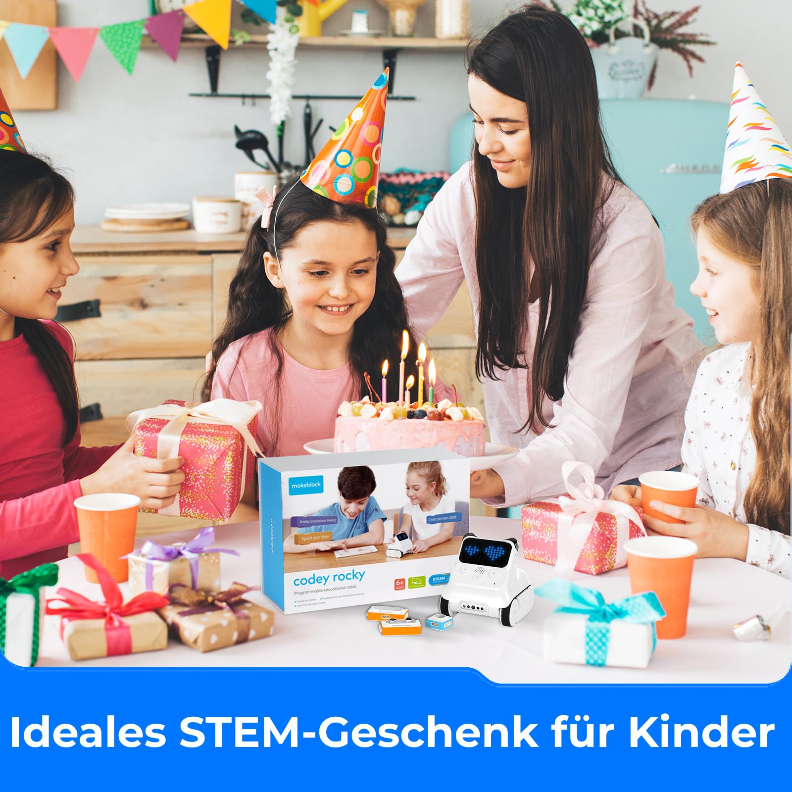 Makeblock Roboter Kinder Spielzeug, Codey Rocky Programmierbarer Roboter Kompatibel mit Scratch/Python, Wiederaufladbares Ferngesteuertes Geburtstagsgeschenk für Kinder ab 6 7 8 9 10 Jahre
