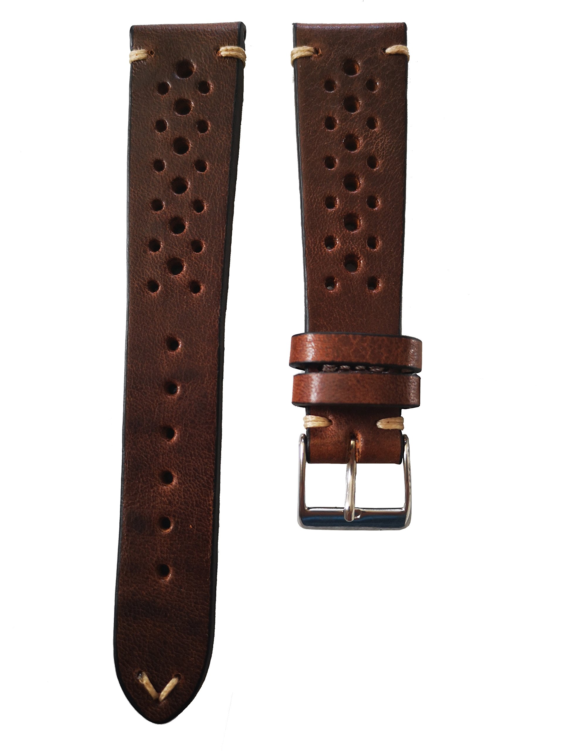 Fluco Vintage skóra bydlęca pasek do zegarka model Hunter-Racing 20 mm, ciemnobrązowy, Pasek