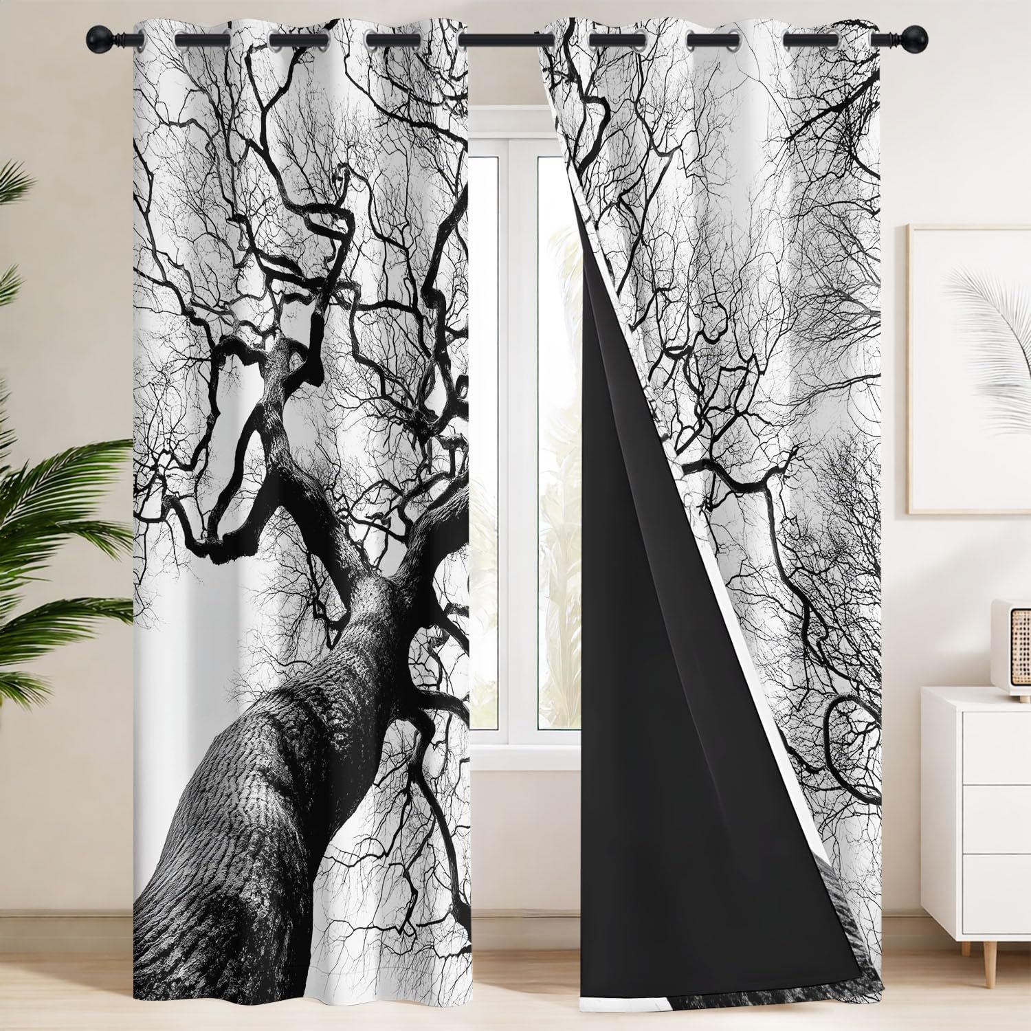 Générique Rideaux Occultants Style Industriel Minimaliste 200 x 260 CM | Anti Froid et Chaleur - Lot de 2 Rideaux Style Branches d'arbre sans Feuilles pour Chambre Principale