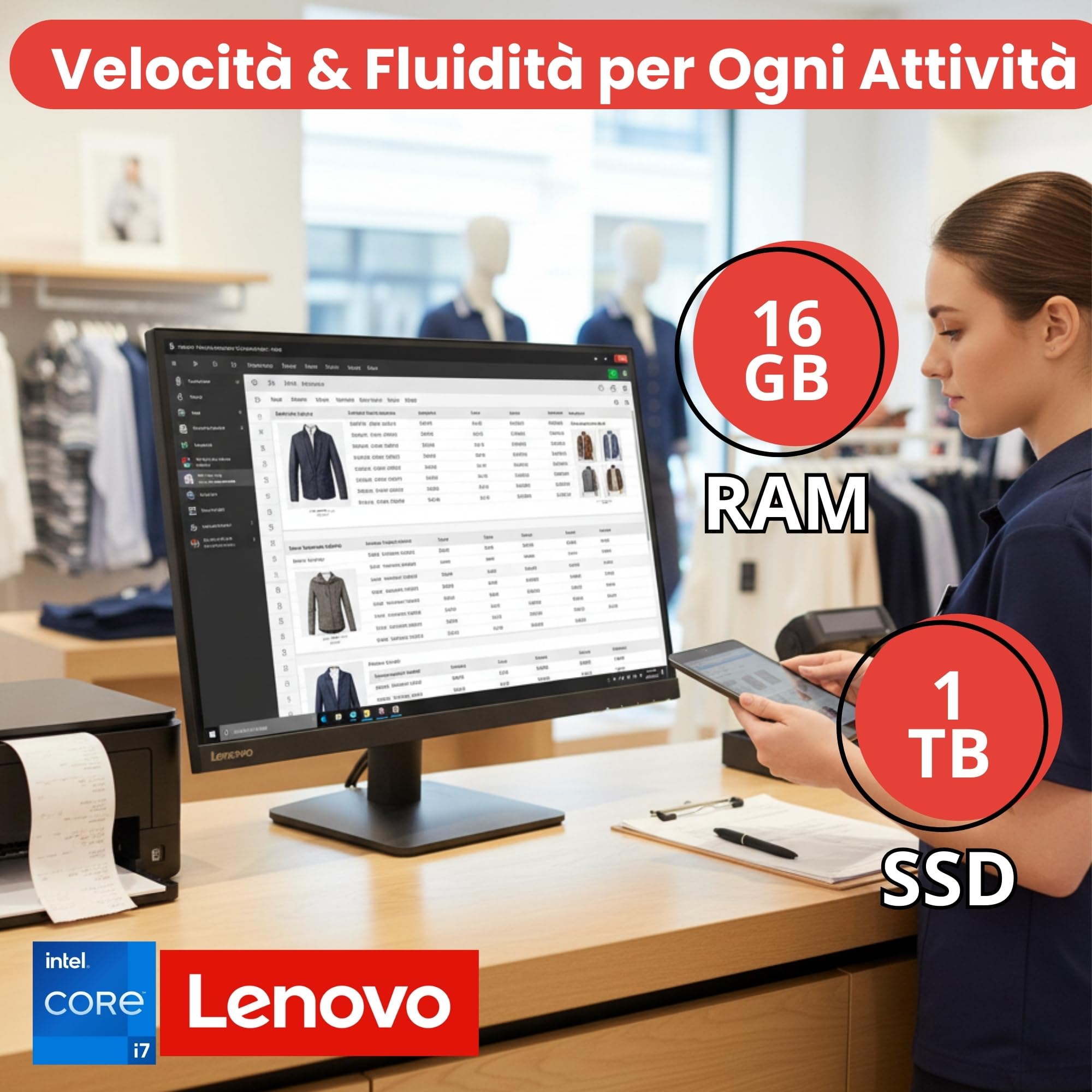 Lenovo Computer 27 Pollici Core i7 Fino a 3,80 GHz 16GB Ram 1000GB SSD Win 11 Pro Office 2021 Pro DvD RW Garanzia 36 mesi