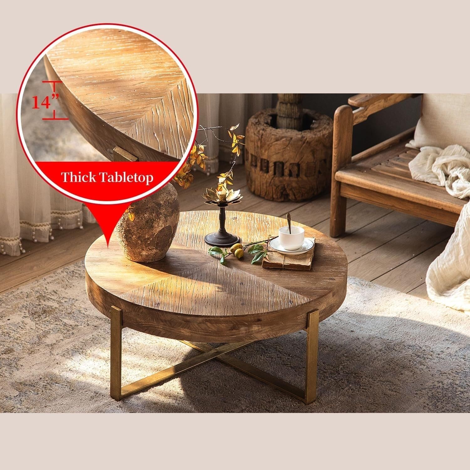 Tavolino Da Salotto Rotondo Avilia - In Legno MDF E Gambe In Legno Naturale, Grigio, 49.5x59 Cm