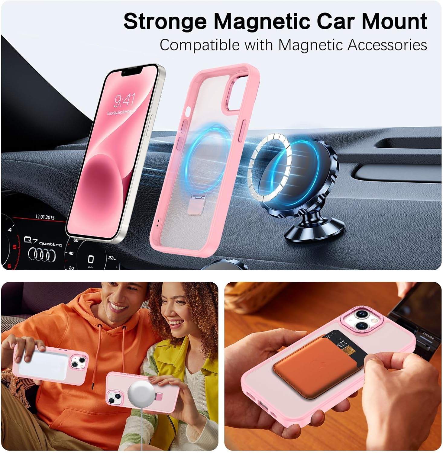 DUEDUE for iPhone 14 Case Magnetic, Phone Case iPhone 13 with Ring Stand[Compatible with Magsafe], Full Body Protective Cover Slim Shockproof Kickstand Phone Cases for iPhone 14/13 6.1", Pink - Image 4