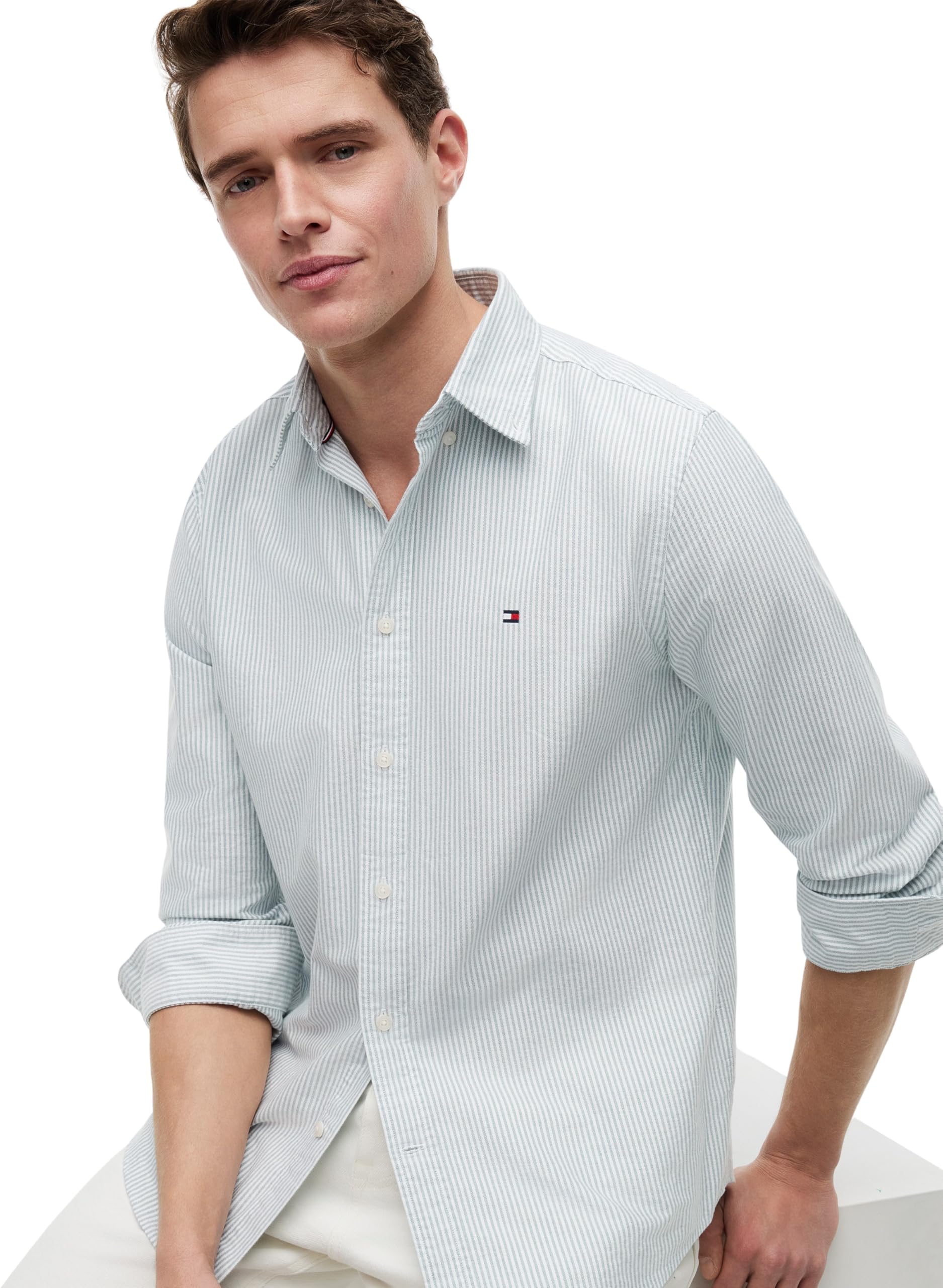 Tommy Hilfiger Camisa Hombre Stripe Regular Fit de Manga Larga