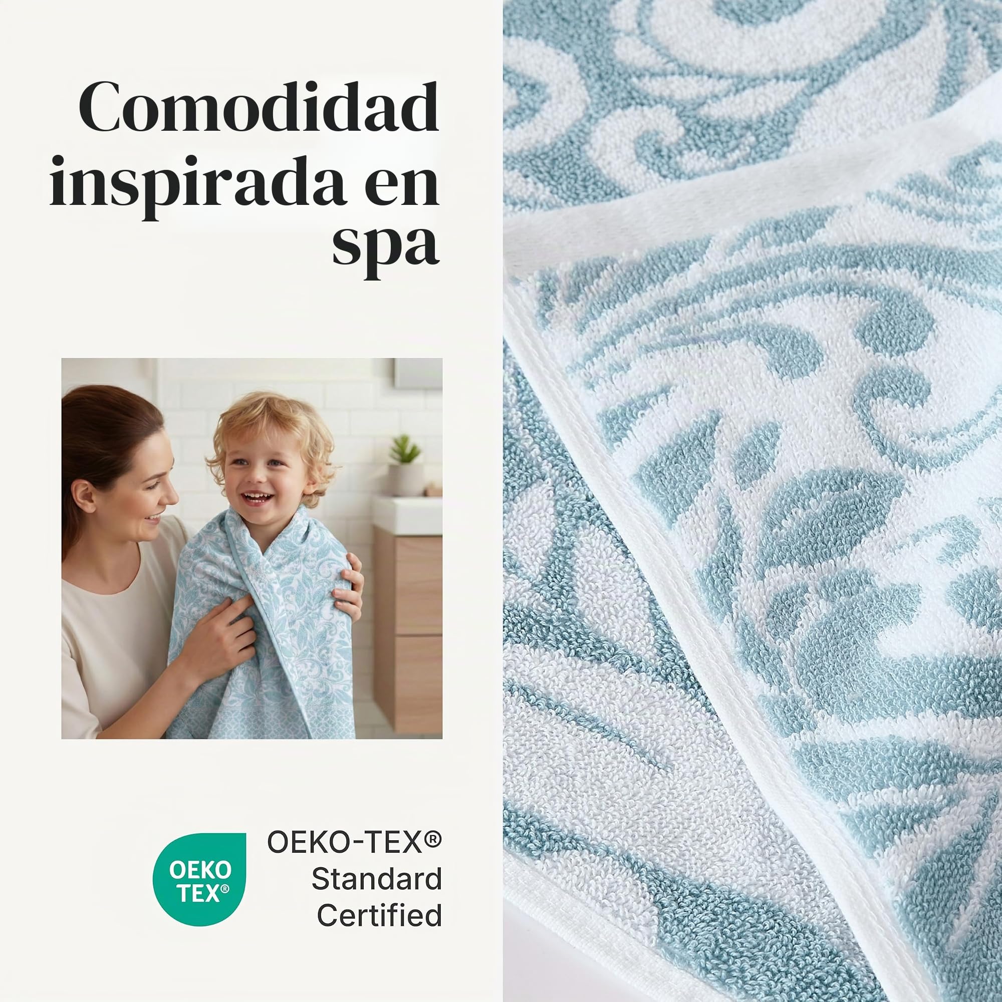 Modern Threads Trefoil Filigree - Juego de 6 Toallas Reversibles de Jacquard teñidas con Hilo teñido, Toallas de baño, Toallas de Mano y paños de baño, súper absorbentes y de Secado rápido, 100%